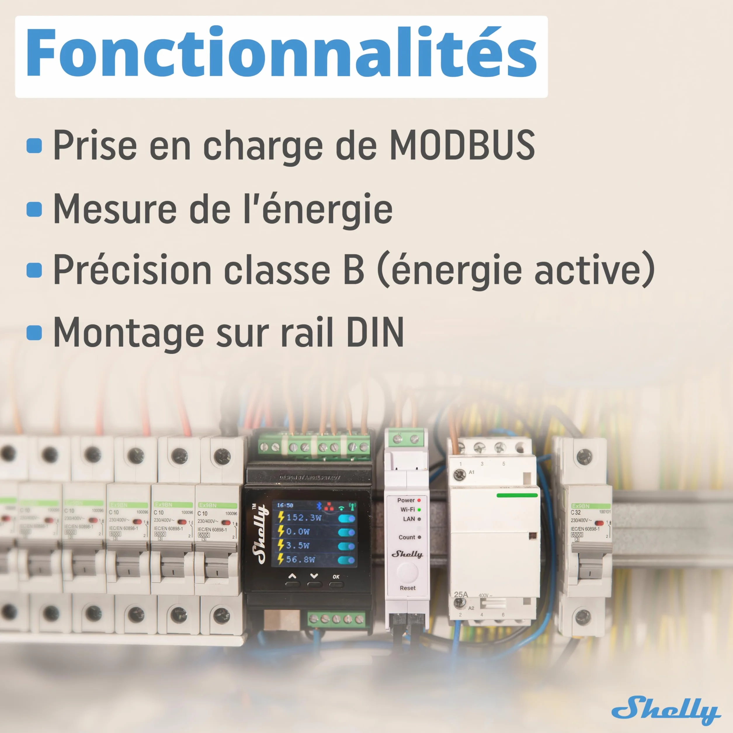 Shelly Pro EM 50A Compteur électrique monophasé 2 canaux LAN Wi-Fi Pinces ampermétriques incluses