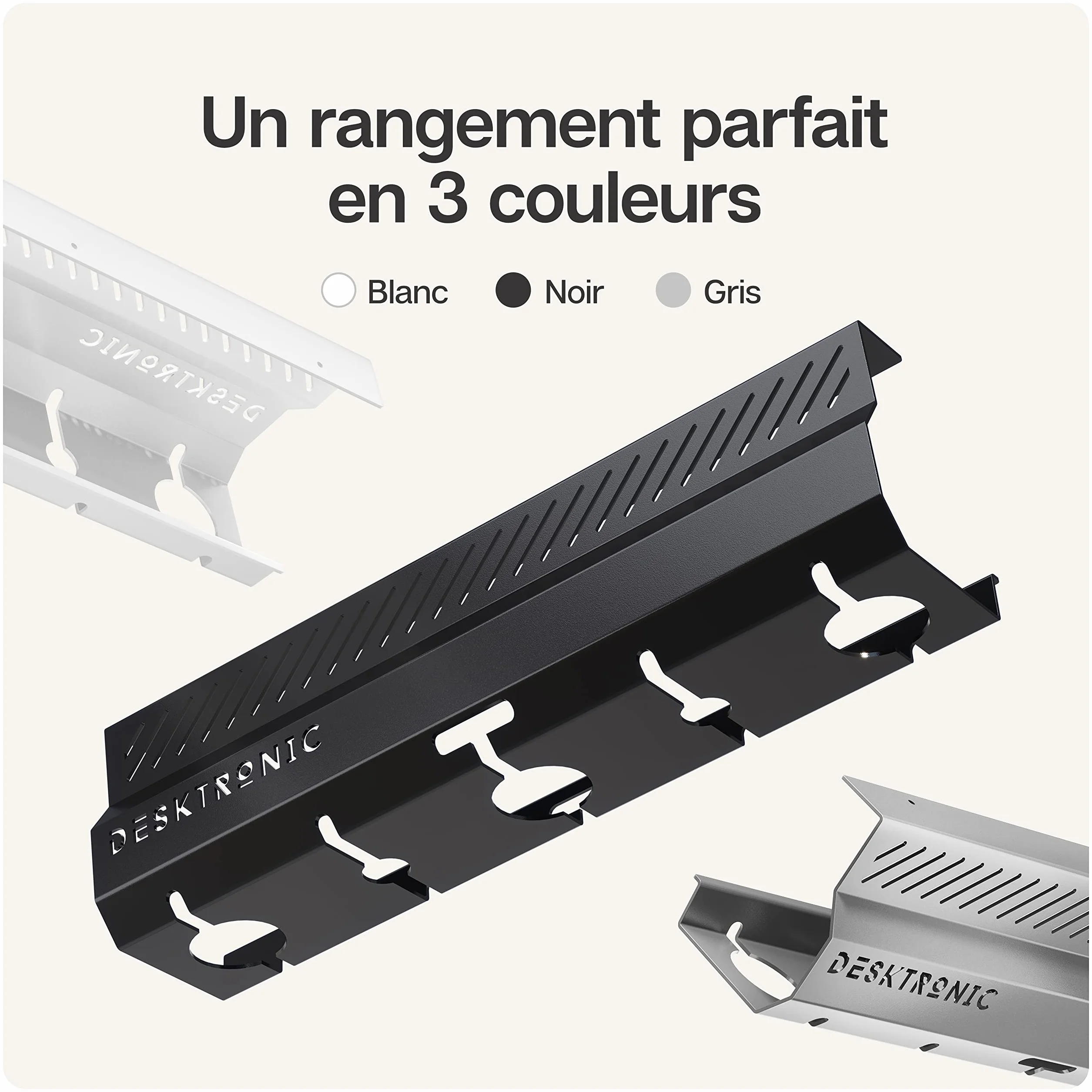 Lot de 2 Goulottes de Câbles de Bureau en Acier Inoxydable avec 5 Découpes - Noir