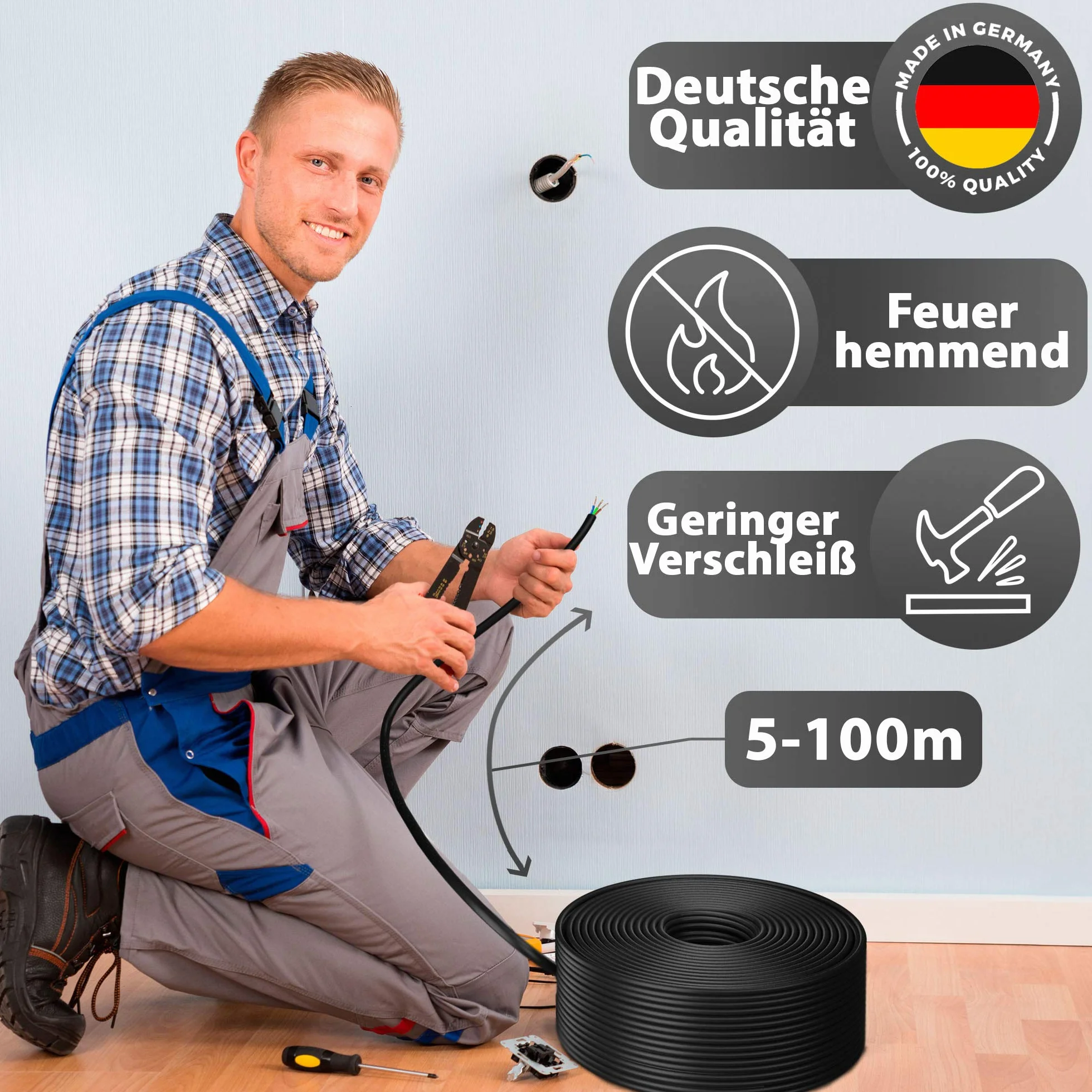 Câble d'alimentation NYY-J 3 x 2,5 mm² 20 m - Câble électrique extérieur et sous-sol