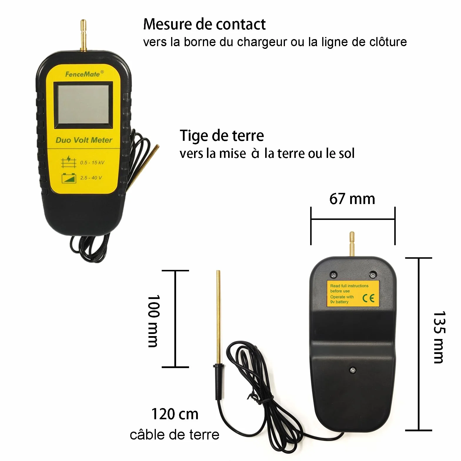 FenceMate Digital testeur de clôture électrique tension 0,5-15KV batterie 2,5-40V