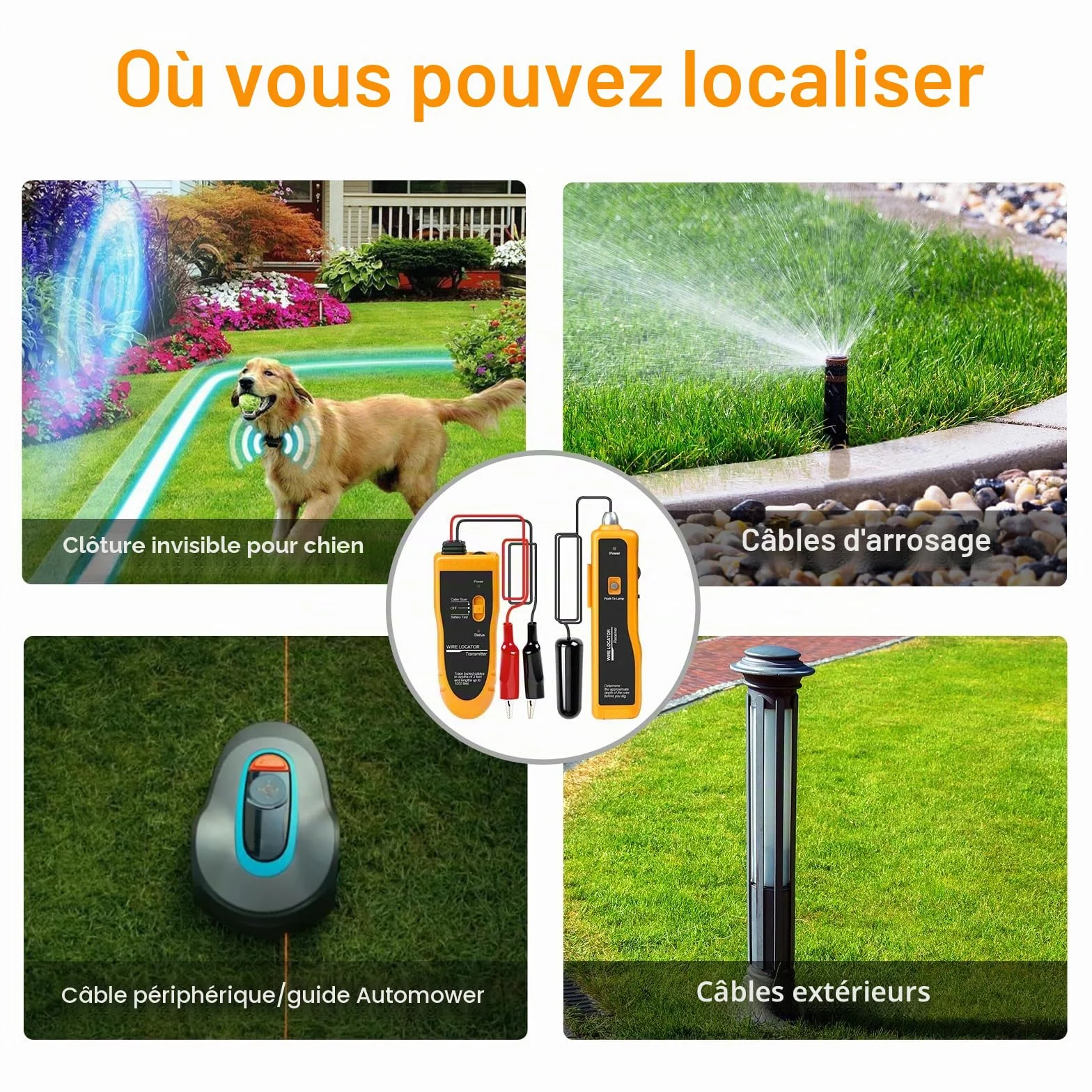 Localisateur de câble souterrain traceur de fil avec écouteur testeur pour câbles de clôture et irrigation