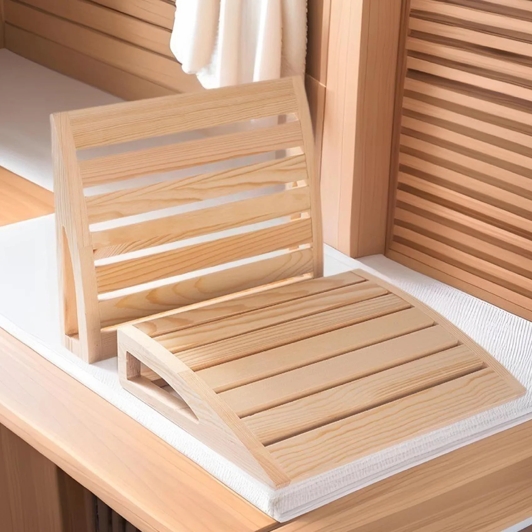 Appui-tête de sauna, oreiller ergonomique en bois pour détente, spa rustique et accessoires