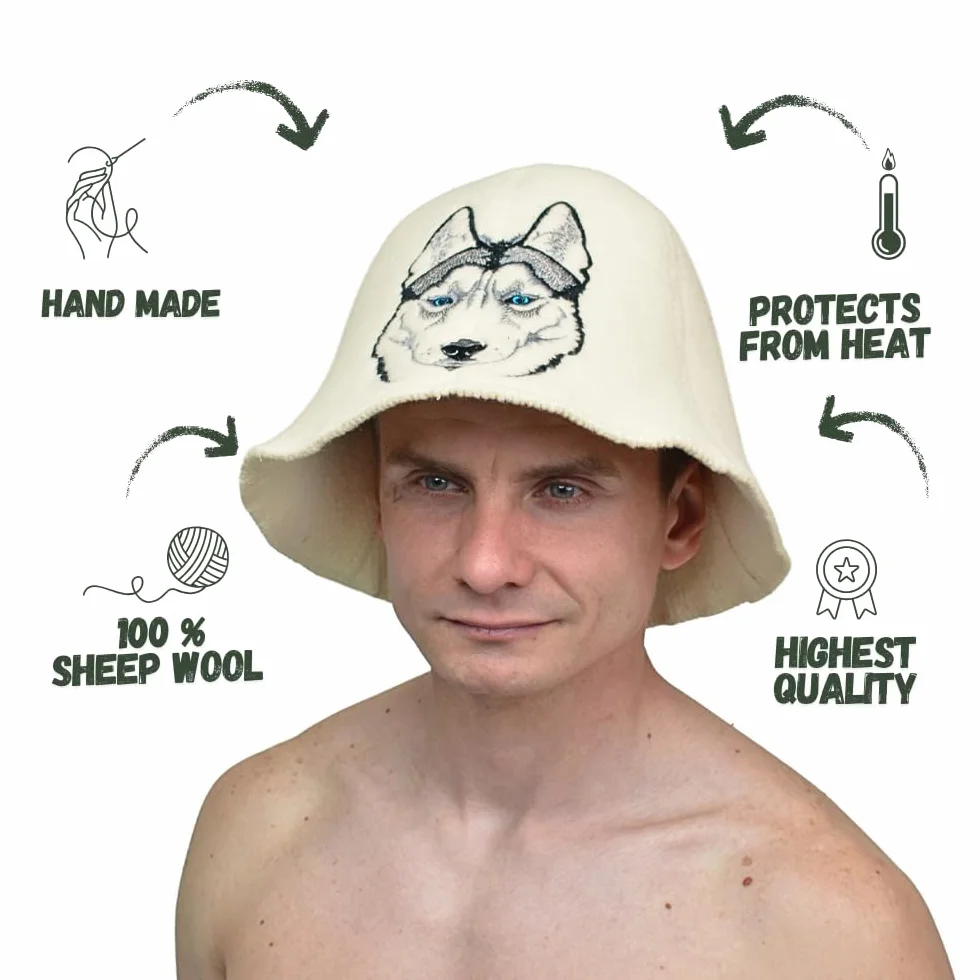 Chapeau de Sauna Sauna Husky Blanc - Feutre de Laine Biologique