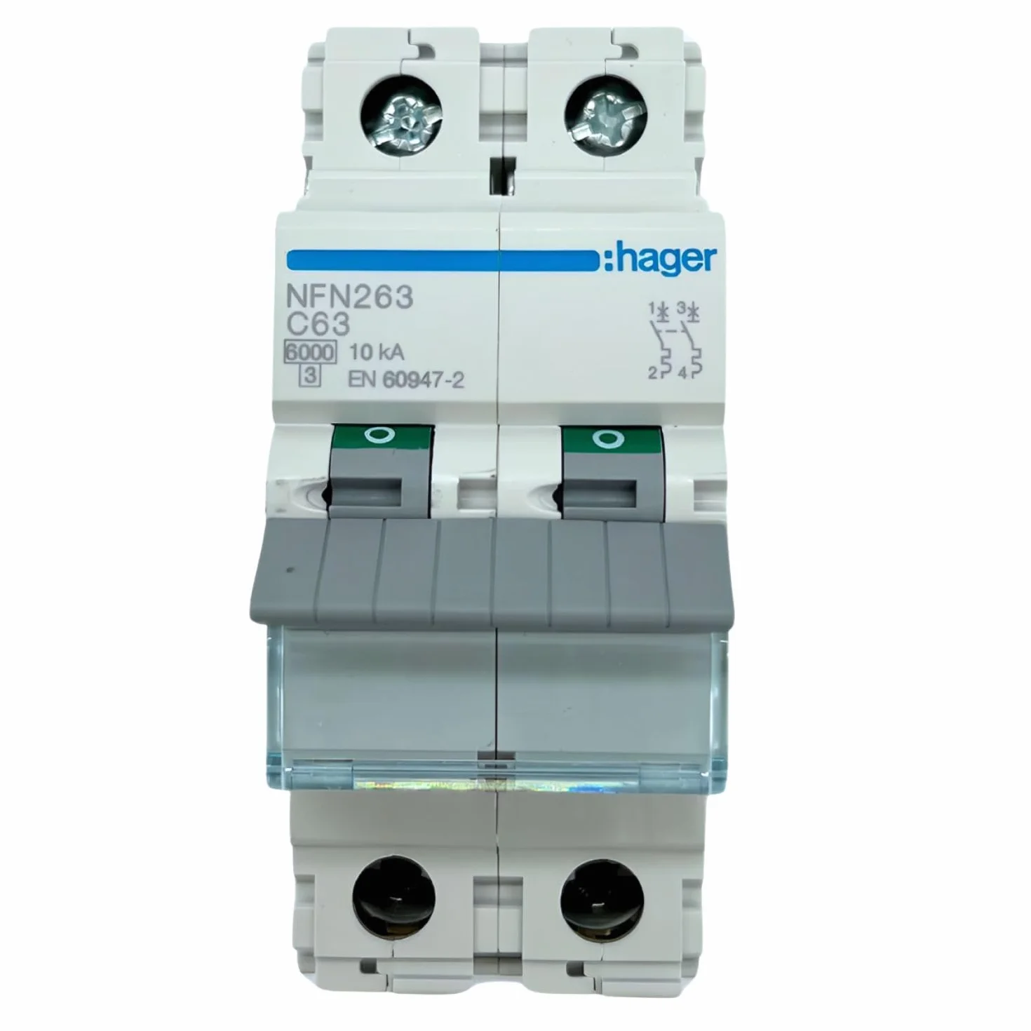 Disjoncteur Hager 2 pôles 63A 6kA Courbe C Vis/Vis