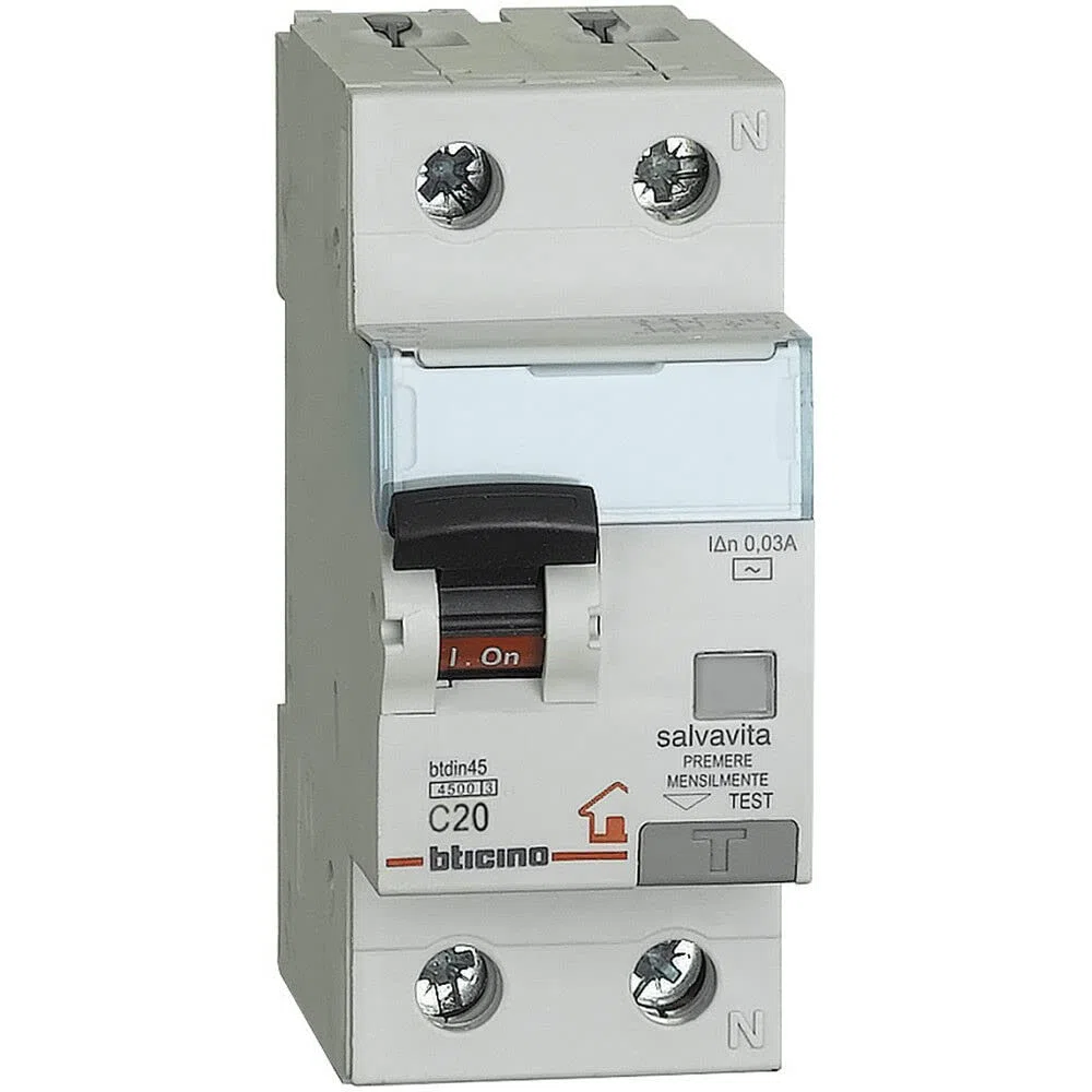 Bticino BTDIN LS Disjoncteur 1P+N 4.5kA Idn=0.03A