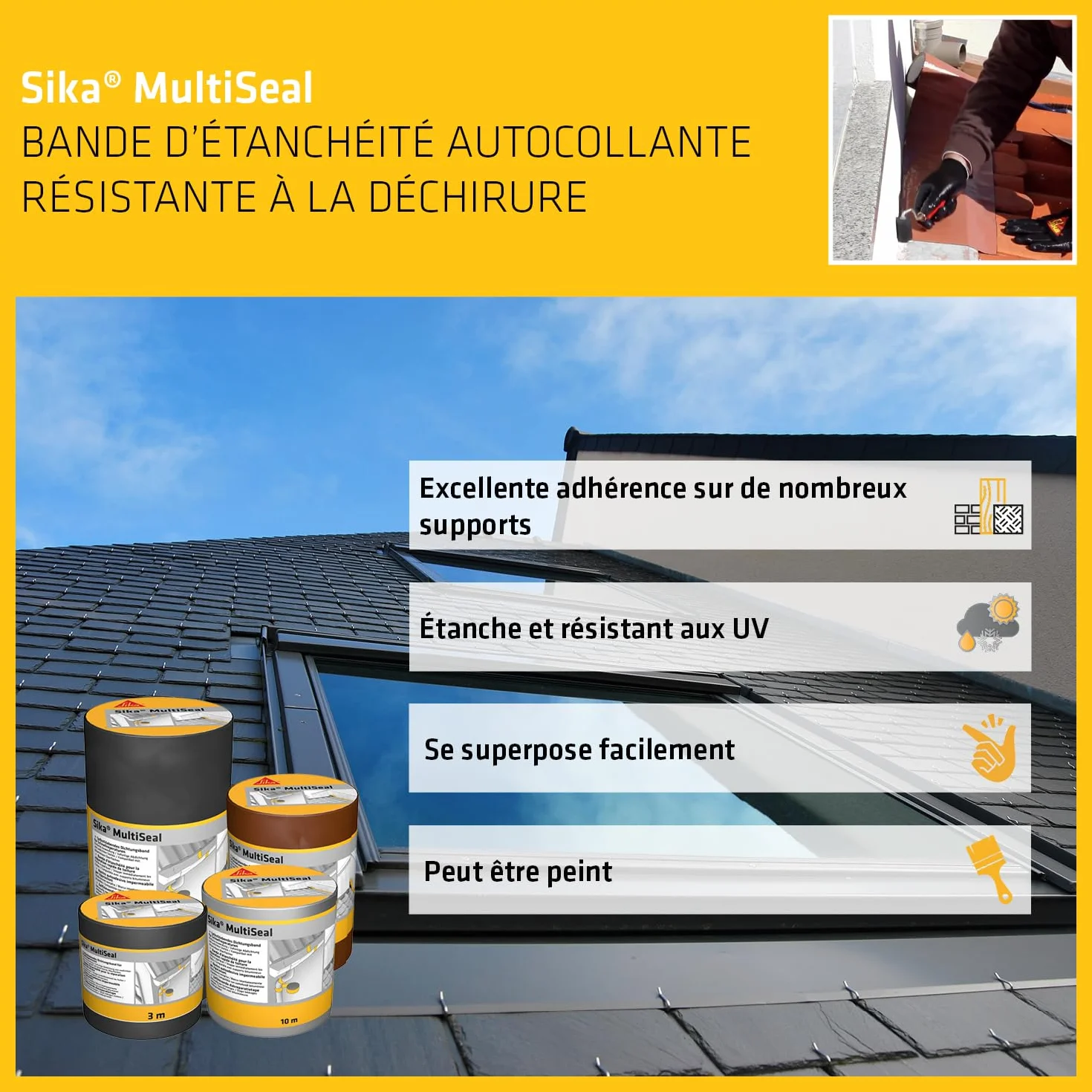 SIKA Multiseal Bande d'étanchéité autocollante 300mm x 10m Terre Cuite Résistant aux UV