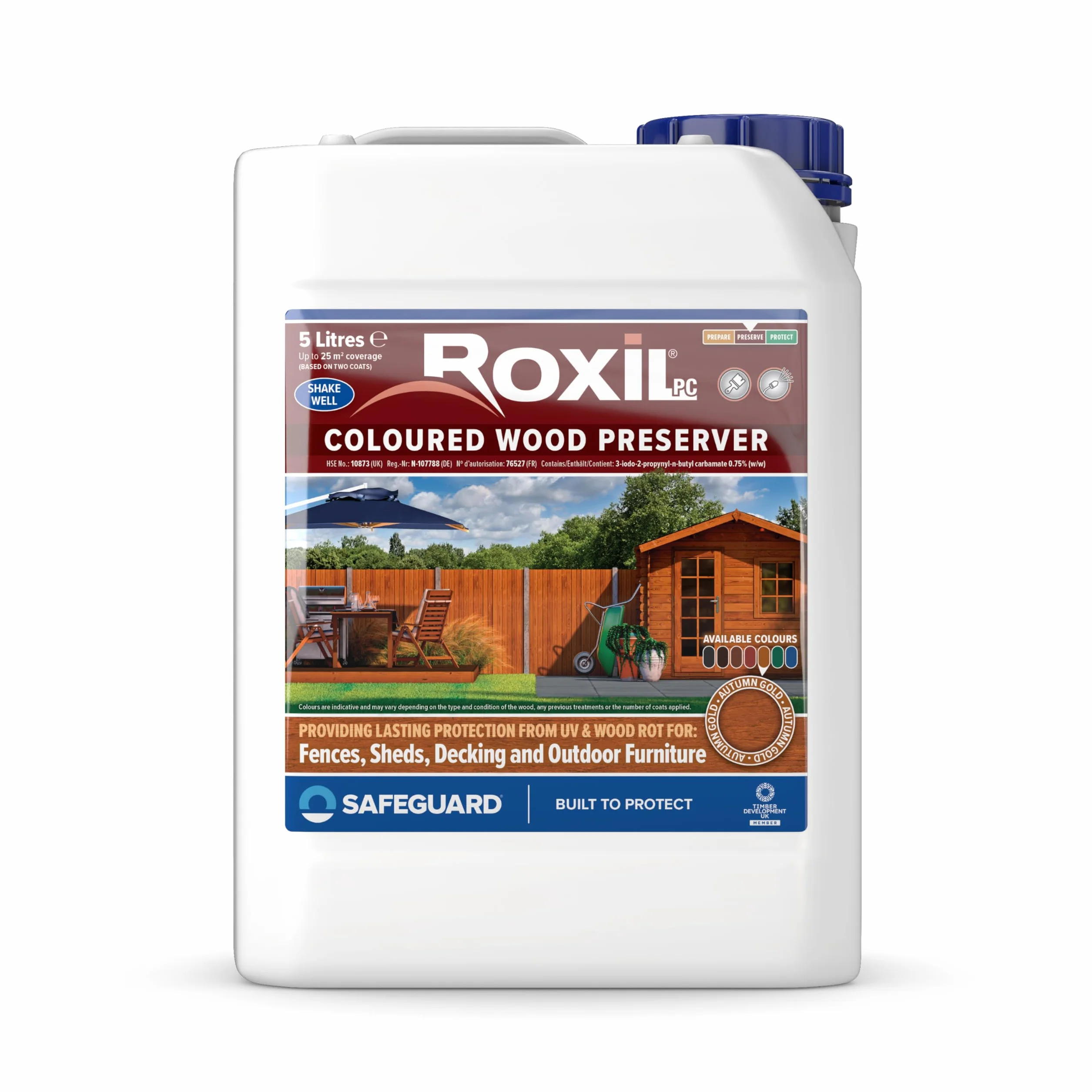 Roxil Lasure Préventive Bois 5L Or d'Automne Intérieur Extérieur Protection Contre Pourriture Champignons Larves Termites