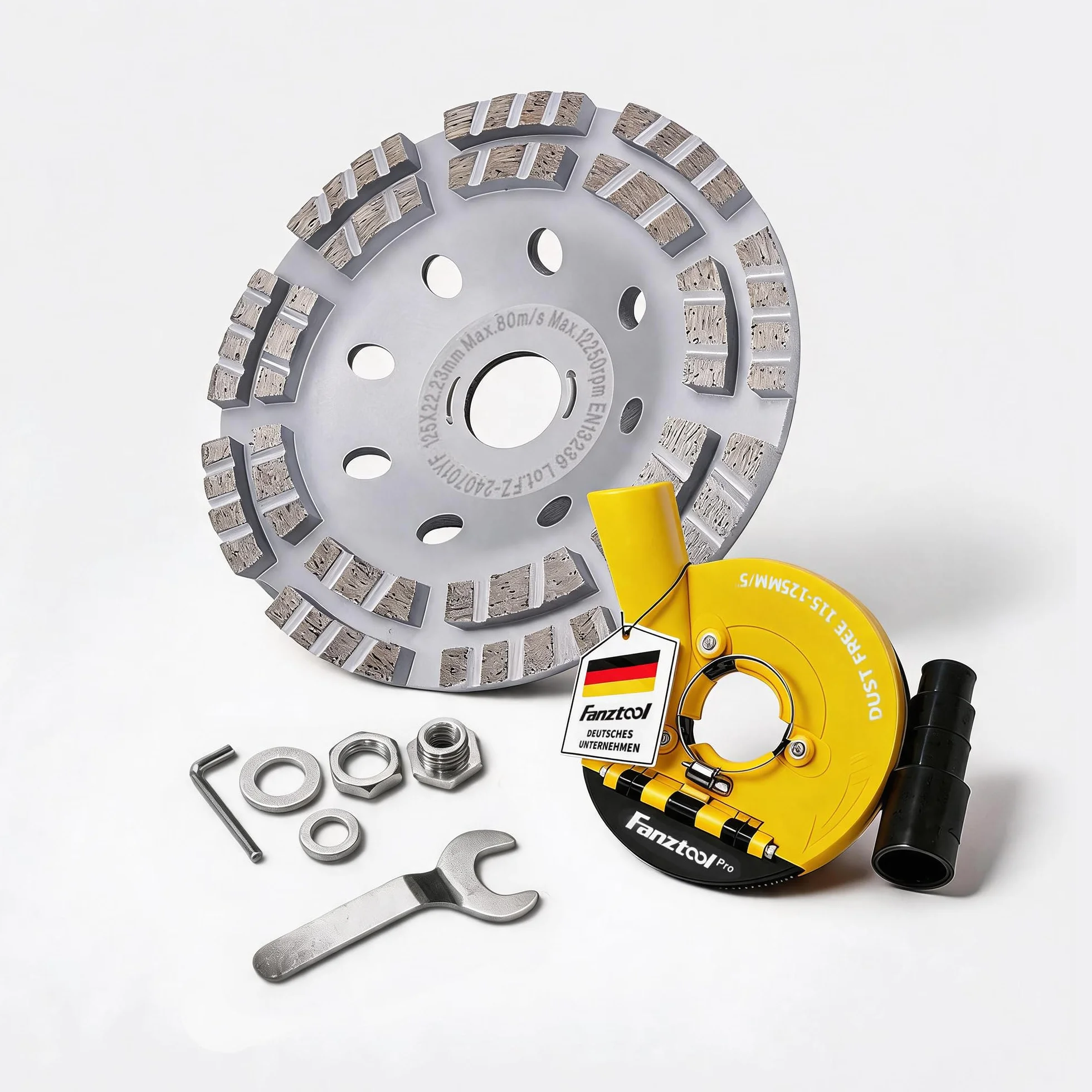 FANZTOOL Carter d'aspiration pour Meuleuse 125 mm, Disque de Ponçage Béton, Brosses à Ressort Améliorées