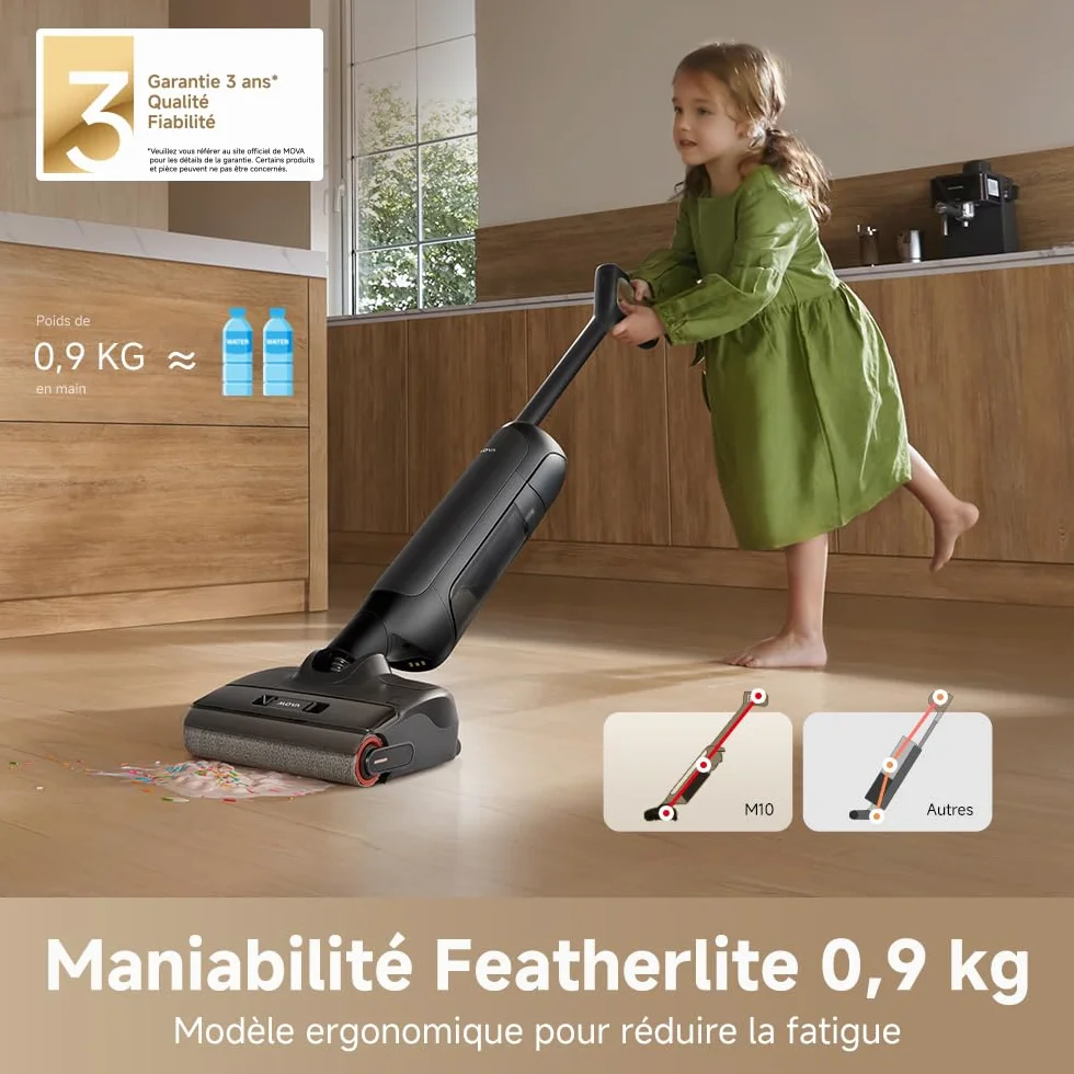 Mova M10 Aspirateur eau et poussière 18kPa 0,9 kg 180° 90° anti-anchevêtrement