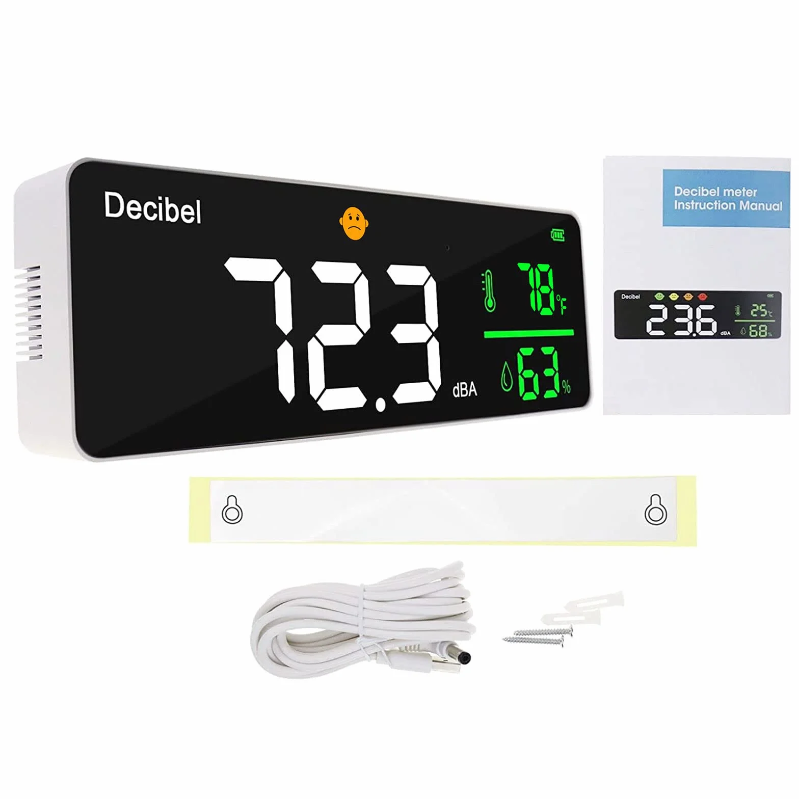 Sonomètre mural 27,9 cm écran LED bruit température humidité indicateur alarme