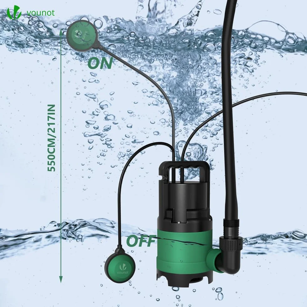 VOUNOT Pompe d'évacuation submersible IPX8 8000L/H 7M 10M