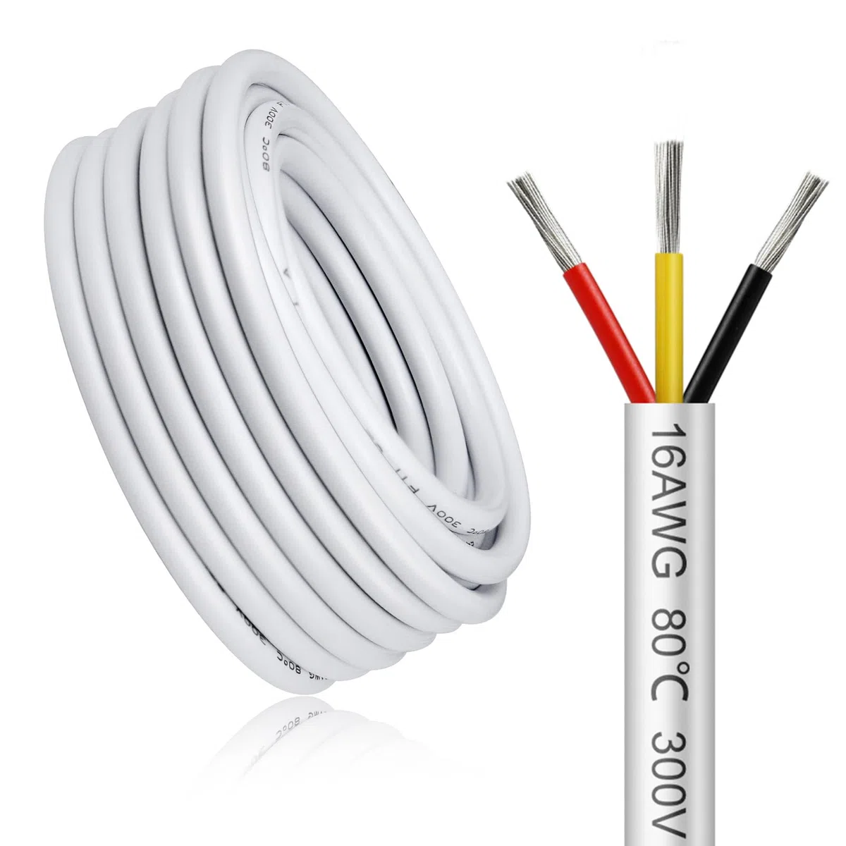 Câble électrique 20 mètres 16 AWG 3x1,5mm² 3 conducteurs fil de cuivre étamé flexible compatible LED 5V 12V 24V