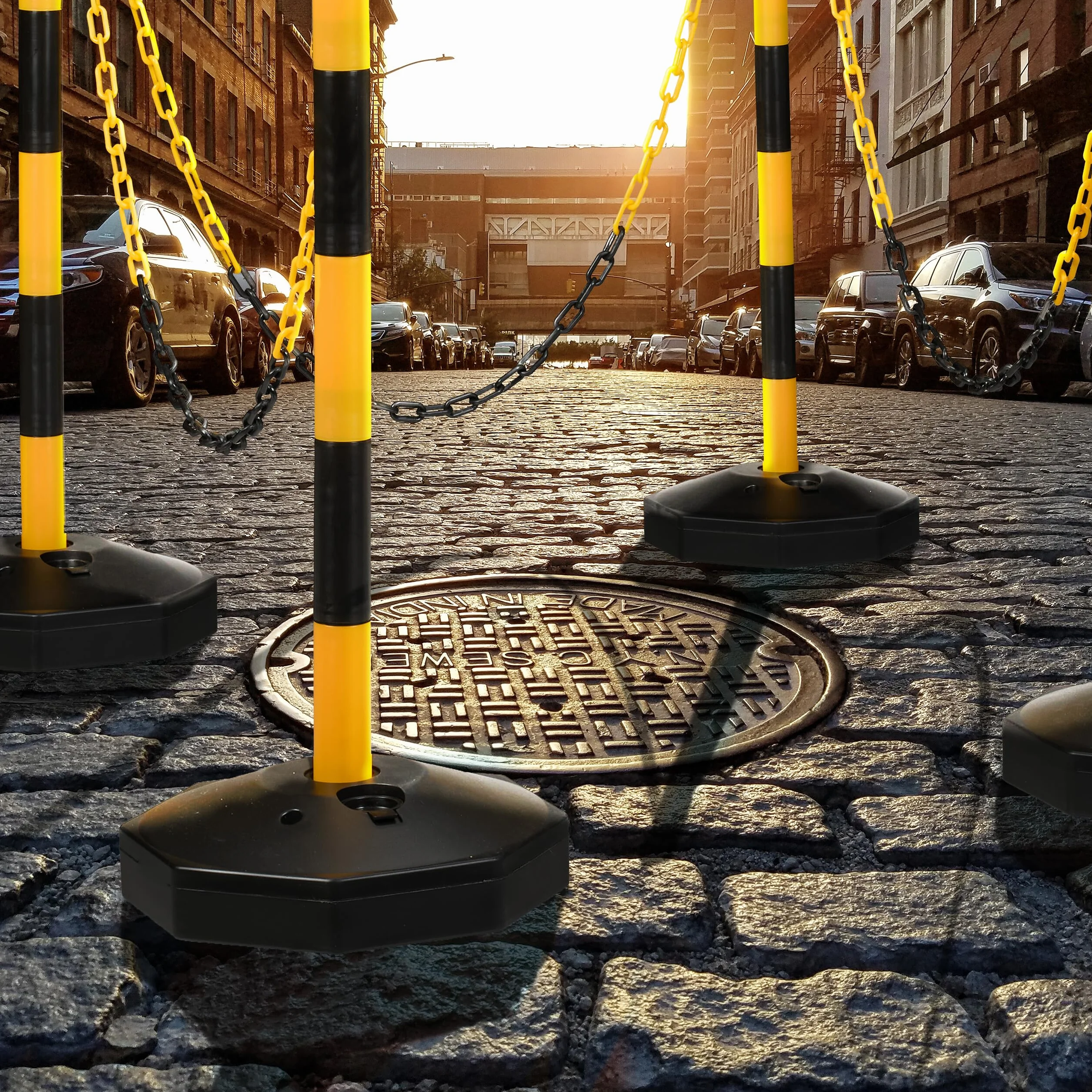 Relaxdays Poteau de signalisation Lot de 4 85x29 cm Parking Plastique Jaune/Noir