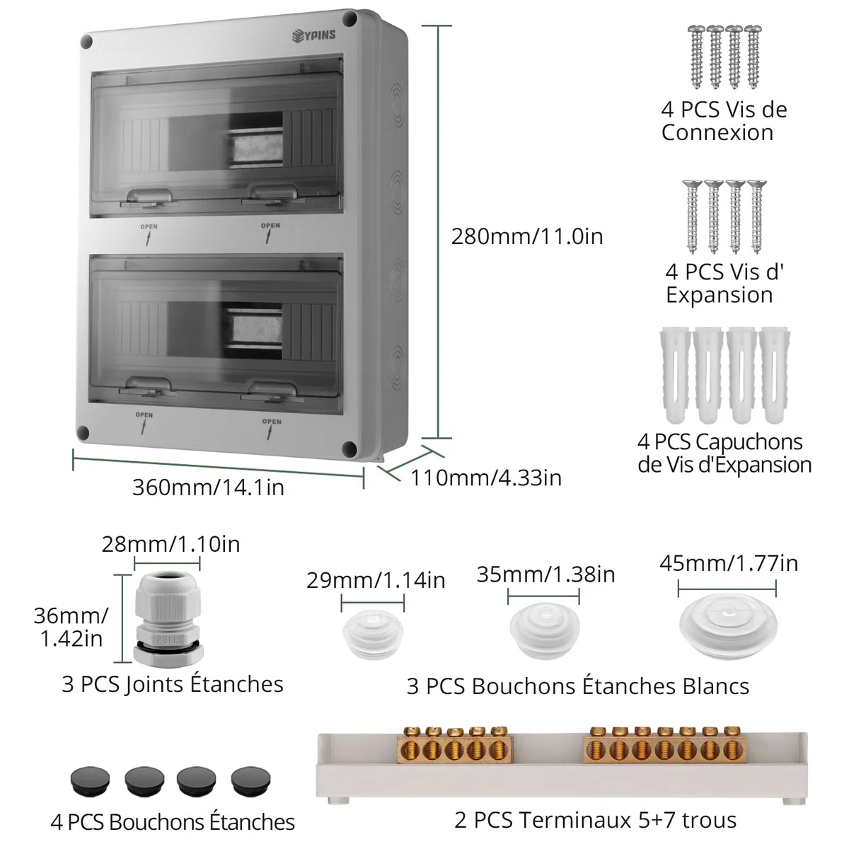 EYPINS Boîtier Électrique Extérieur IP65 24 Modules Coffret Électrique Étanche avec Porte Transparente