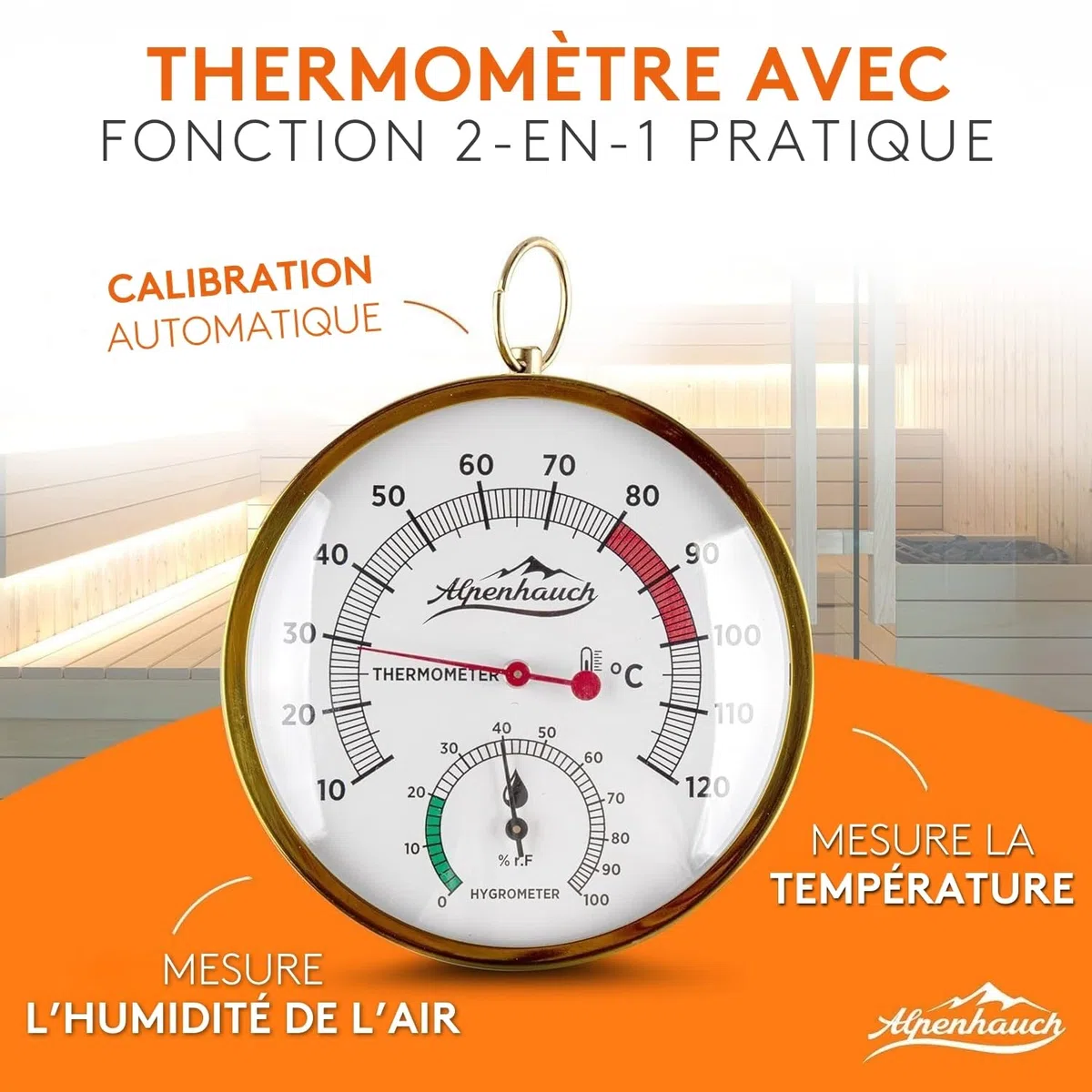 ALPENHAUCH Seau de sauna bois naturel avec cuillère, sablier, thermomètre – Set de seaux à verser