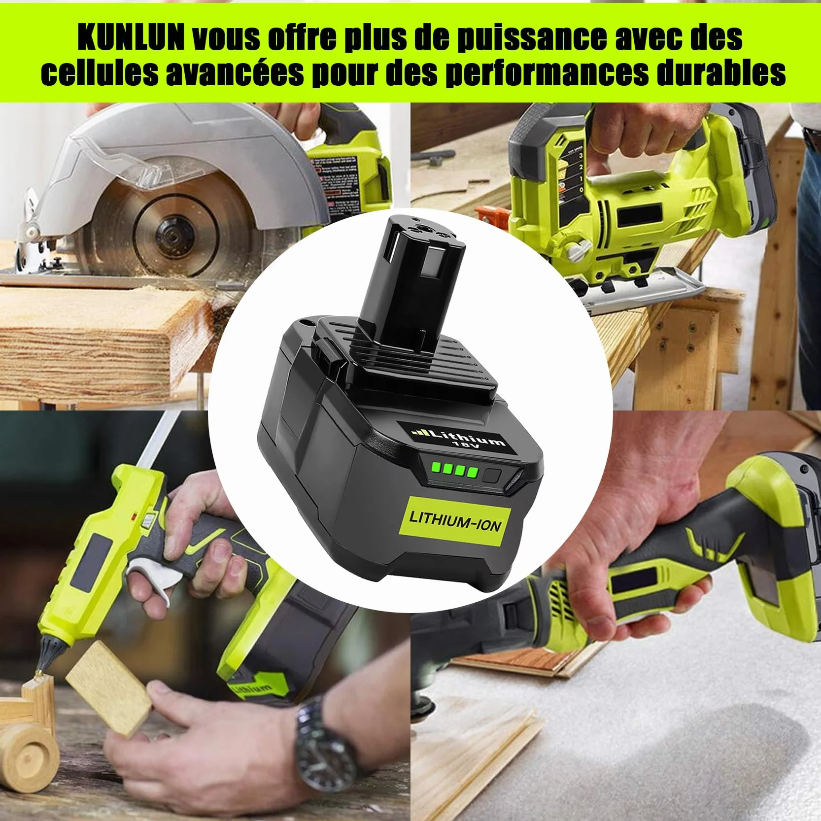 KUNLUN 5,5Ah Li-ION Batterie de Remplacement pour Ryobi 18V One+