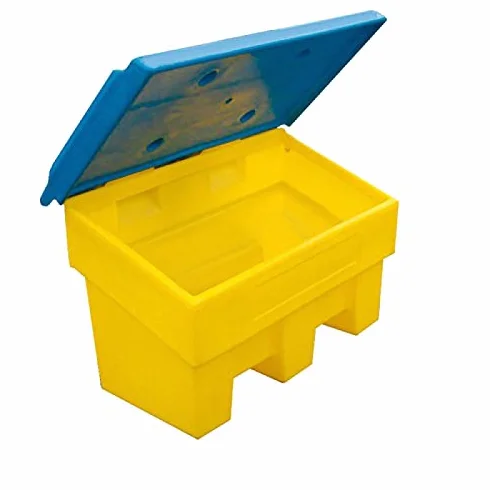 Bac à sel PEHD 180 L Jaune/bleu UV intempéries Couvercle protégé