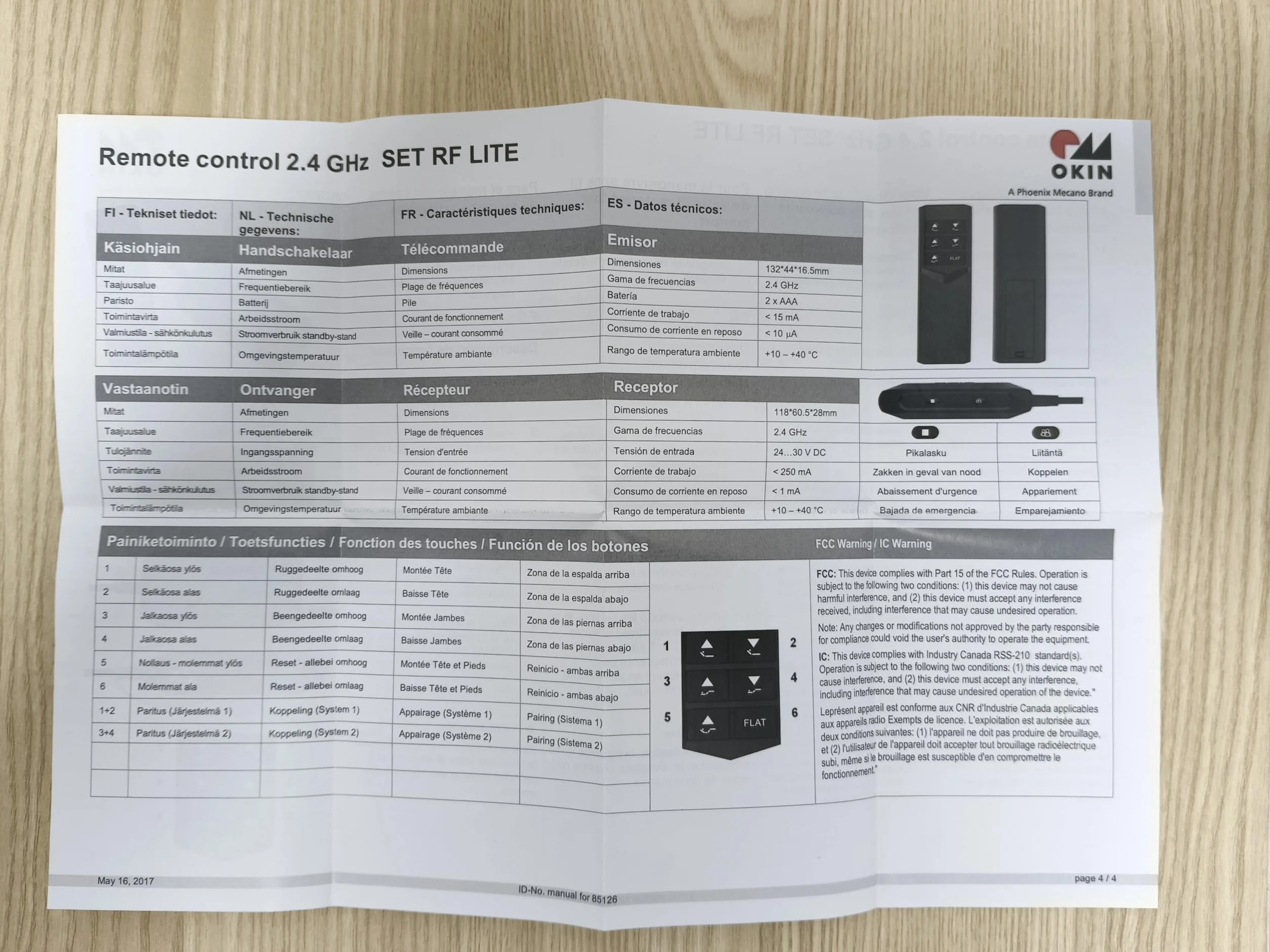 OKIN Télécommande sans Fil pour Lit Électrique Sommier à Lattes en Bois