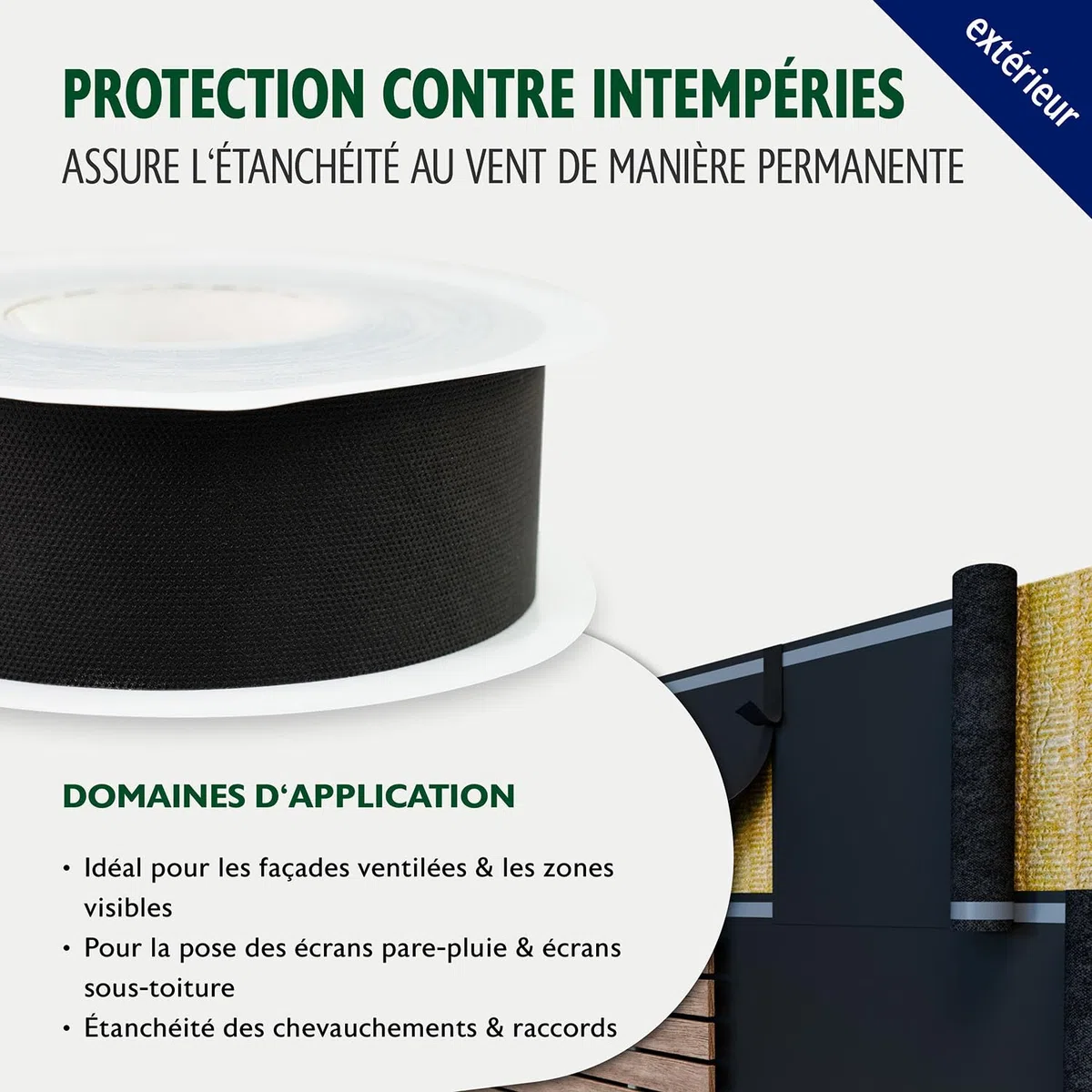 ALMO Bande adhésif façade 60mm x 25m résistant UV ruban diffusion sous-toiture paquet 2