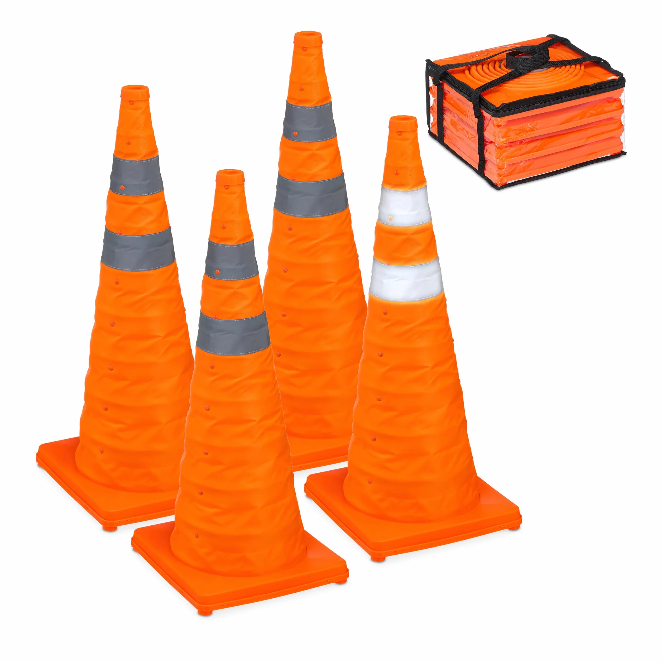 Relaxdays Cône de signalisation Lot de 4 Pliable 70 x 29 x 29 cm Orange