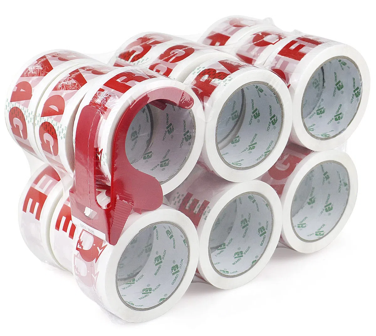 BOMEI PACK 18 Rouleaux Ruban Adhésif Fragile 48 mm x 66 m avec dévidoir