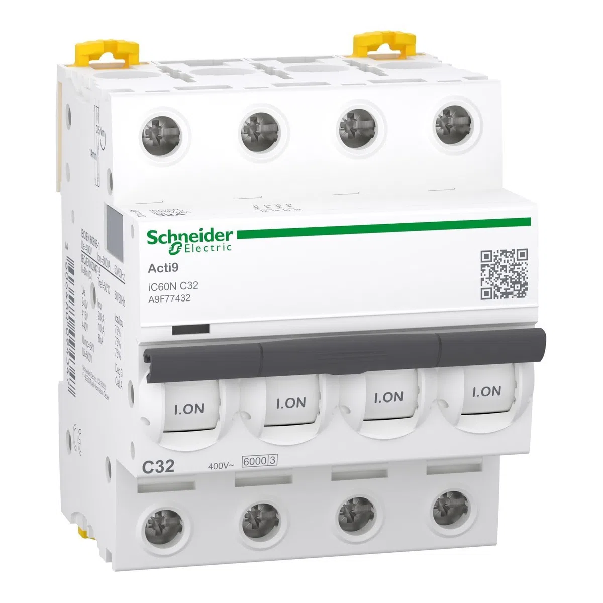 Schneider Electric Acti9 IC60N disjoncteur 4P 32A courbure C 50/60Hz 85x72x78.5mm Blanc