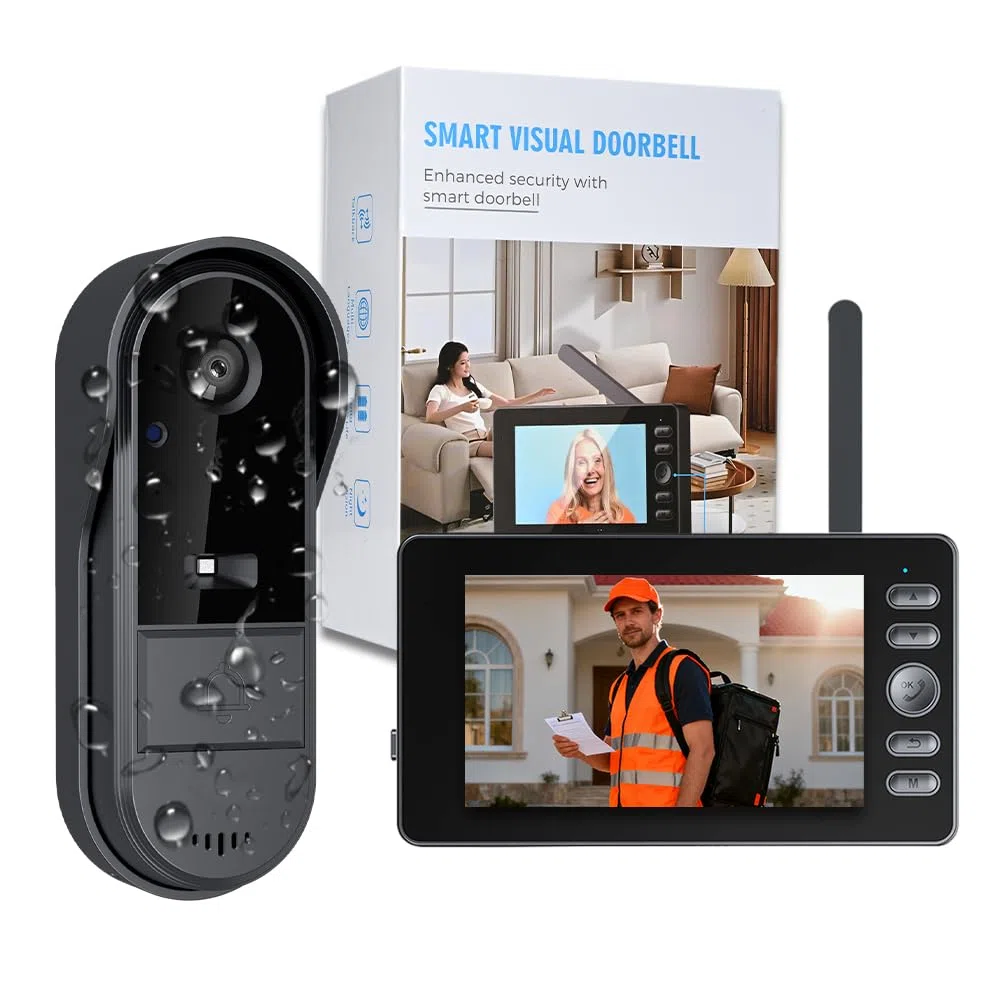 Sonnette sans Fil avec Caméra Extérieure Écran 4.3" Visiophone Vidéo Interphone sans WiFi Vision Nocturne