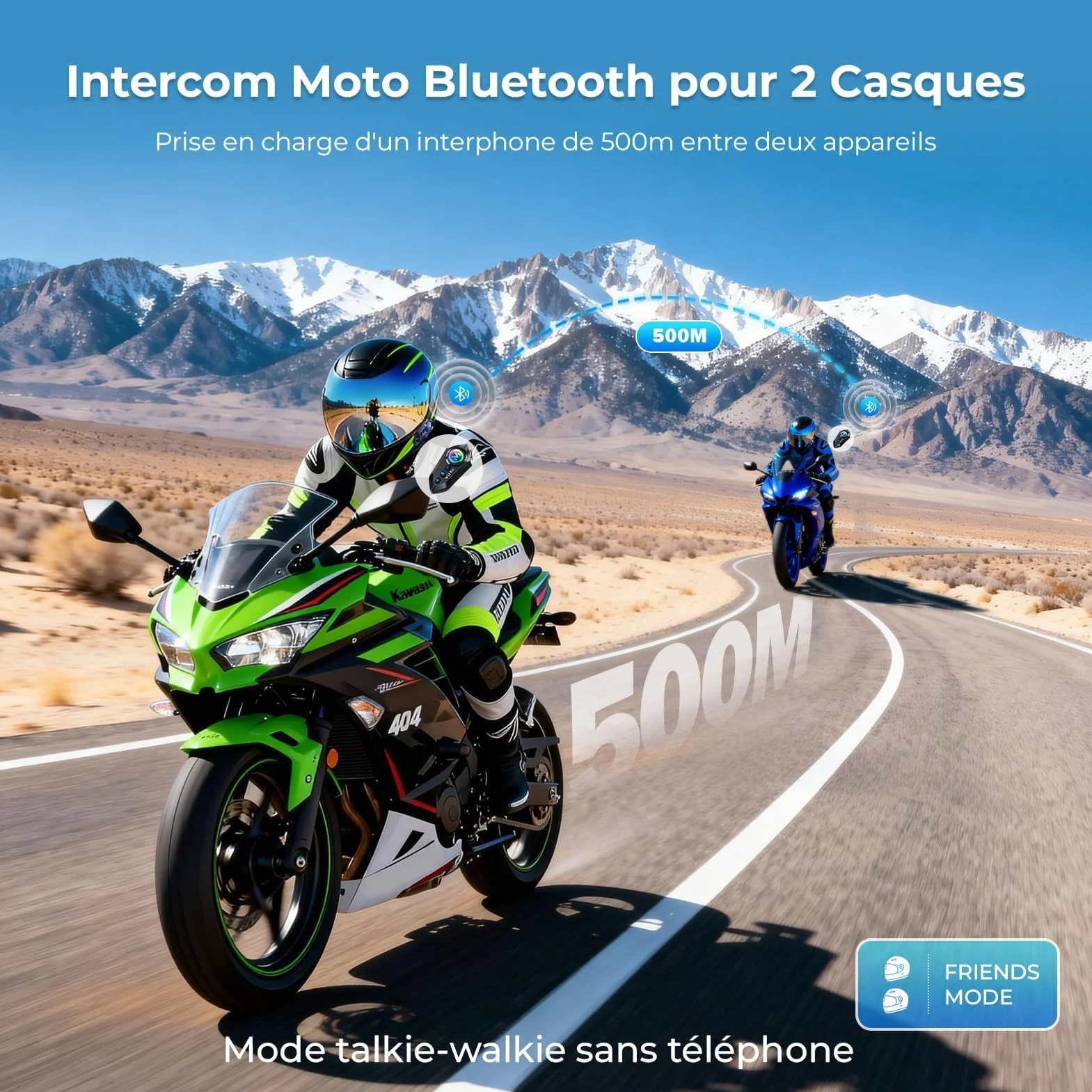 Xmenha Intercom Moto Bluetooth Casque Suppression Bruit CVC Système Interphone Wireless 5.1 Radio IP65 Étanche 2 Pack
