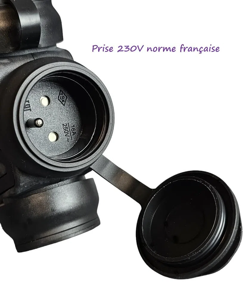 Adaptateur CEE 32A 5P vers Triple Prise 230V 2P+E Coffret IP44 3 Disjoncteurs C16 Câble Caoutchouc 1 m