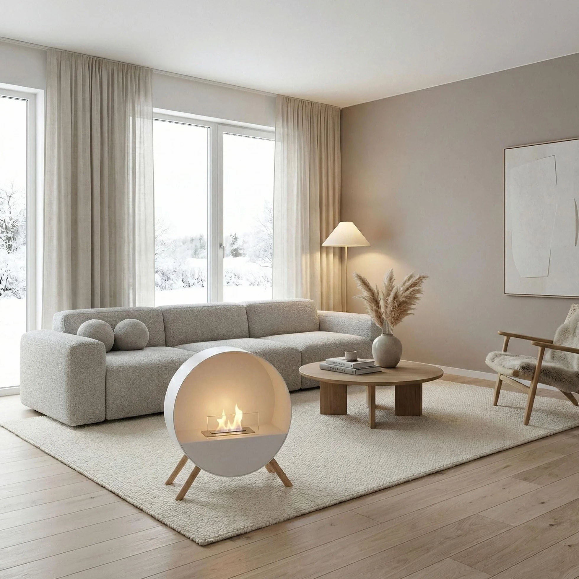 Frankystar Vénus Cheminée de sol 60 x 72 x 30 cm Pieds en bois de pin blanc