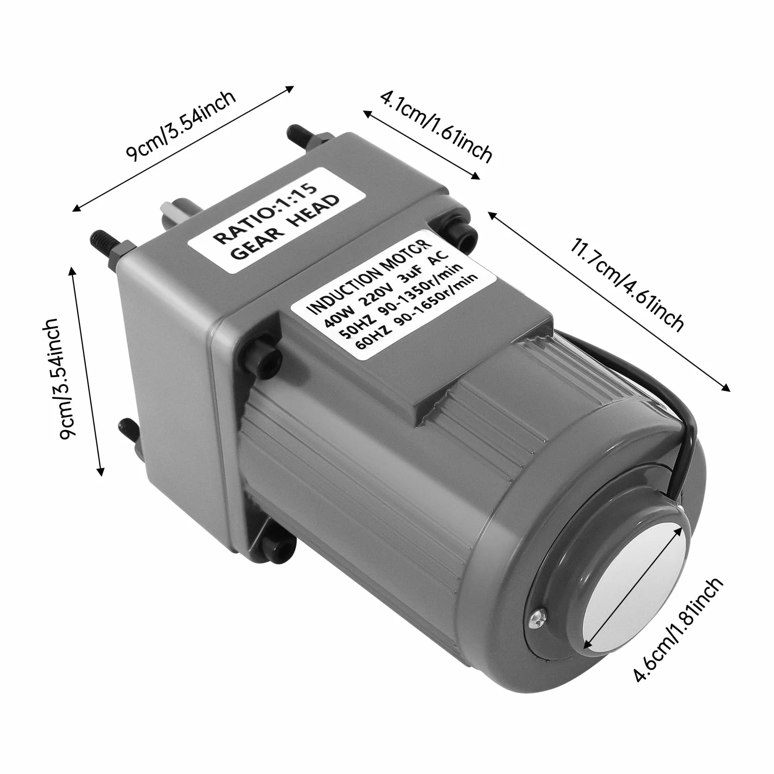 Motoréducteur électrique 40W 15K, Moteur à Engrenages avec Contrôleur de Vitesse 0-90rpm Monophasé