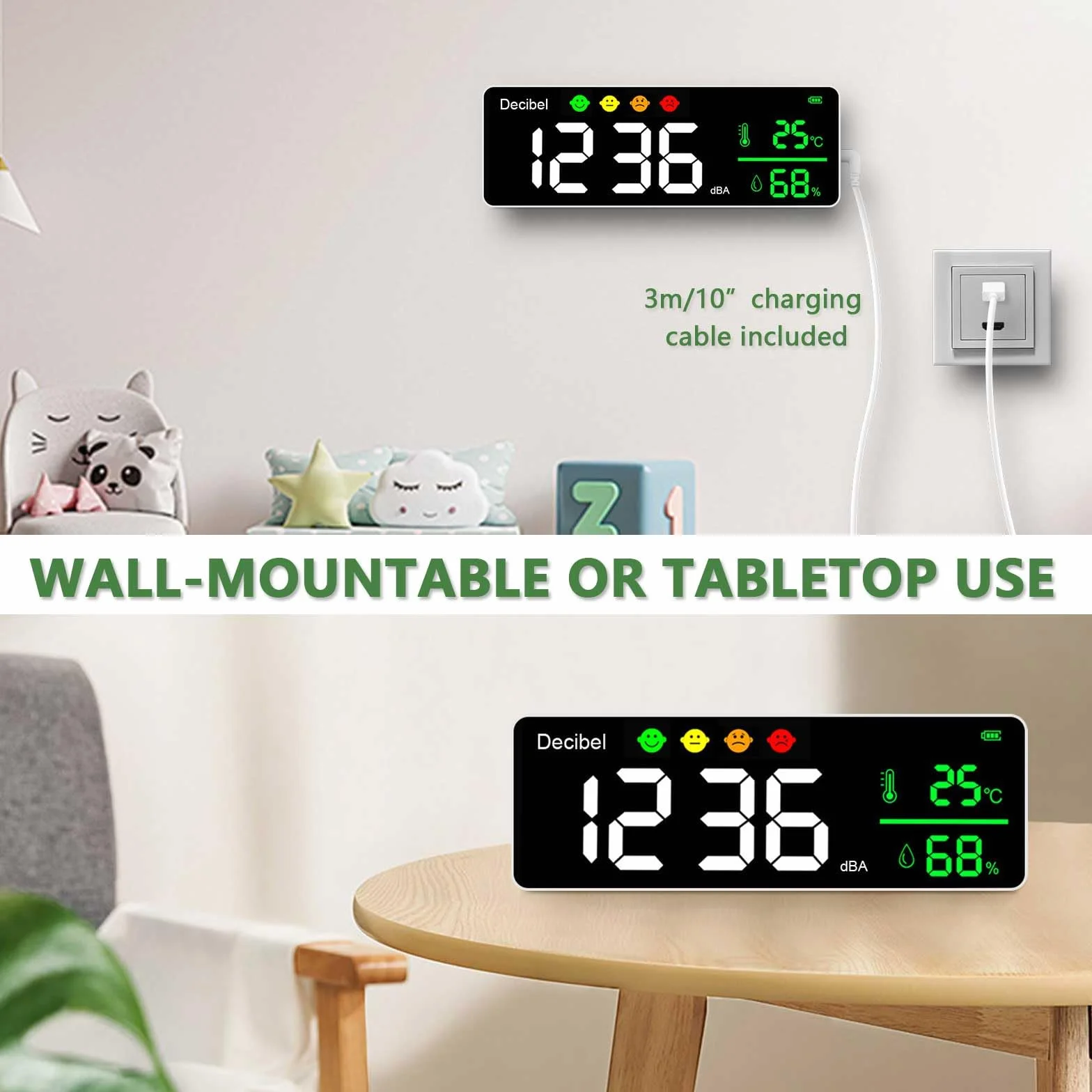 Sonomètre Professionnel 30~130dB 11" LCD Décibelmètre avec Alarme et Câble USB