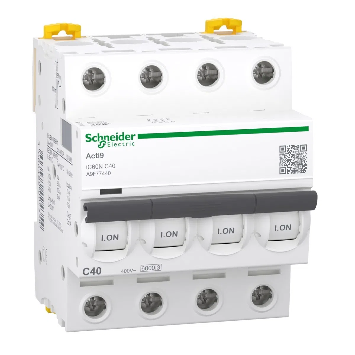 Schneider Electric Acti9 iC60 N disjoncteur 4P 40A courbe C 85x72x78.5 mm 50/60 Hz Blanc