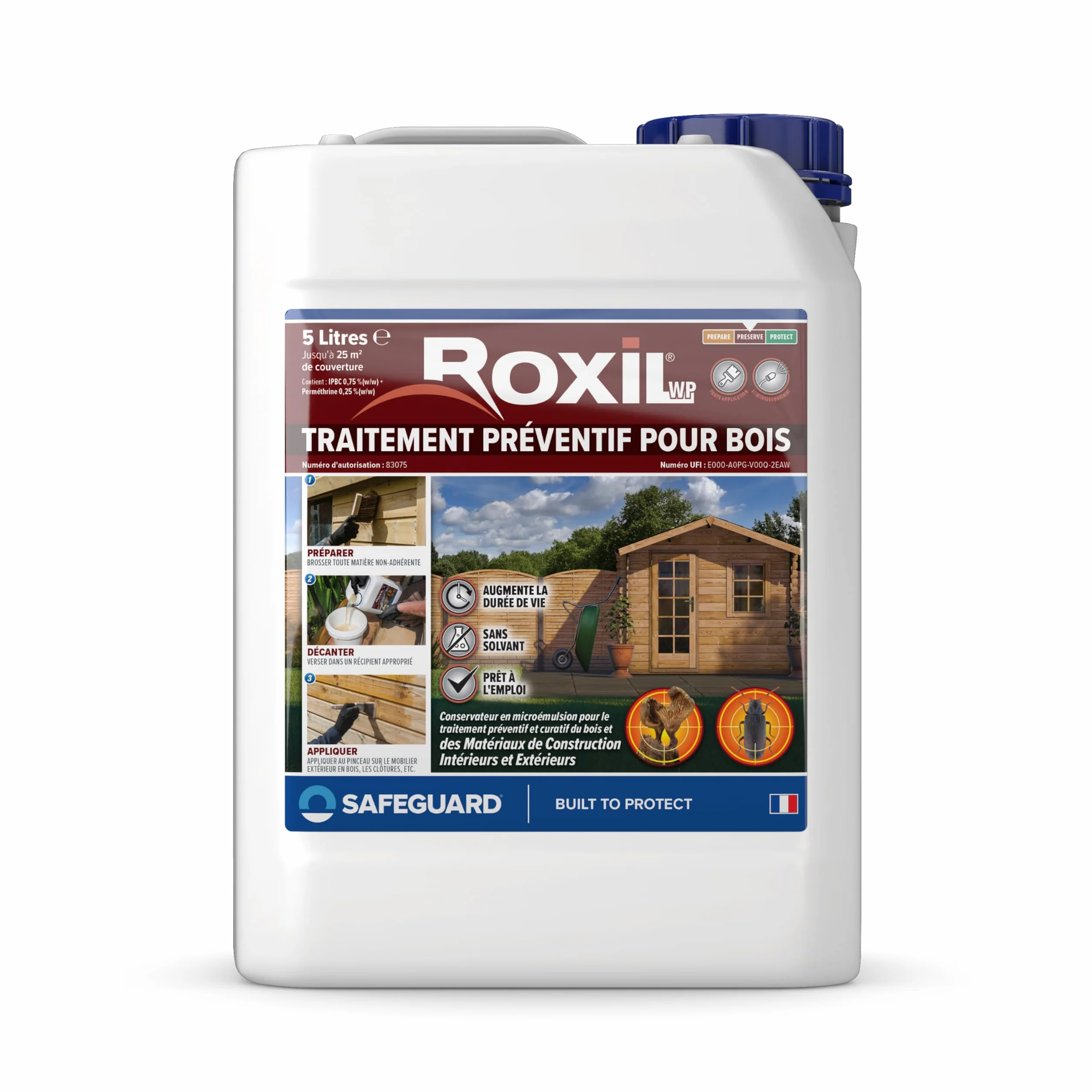 Roxil Lasure Préventive Bois 5L Incolore Extérieur Contre Insectes Xylophages & Pourriture Apprêt Prêt à l’Emploi