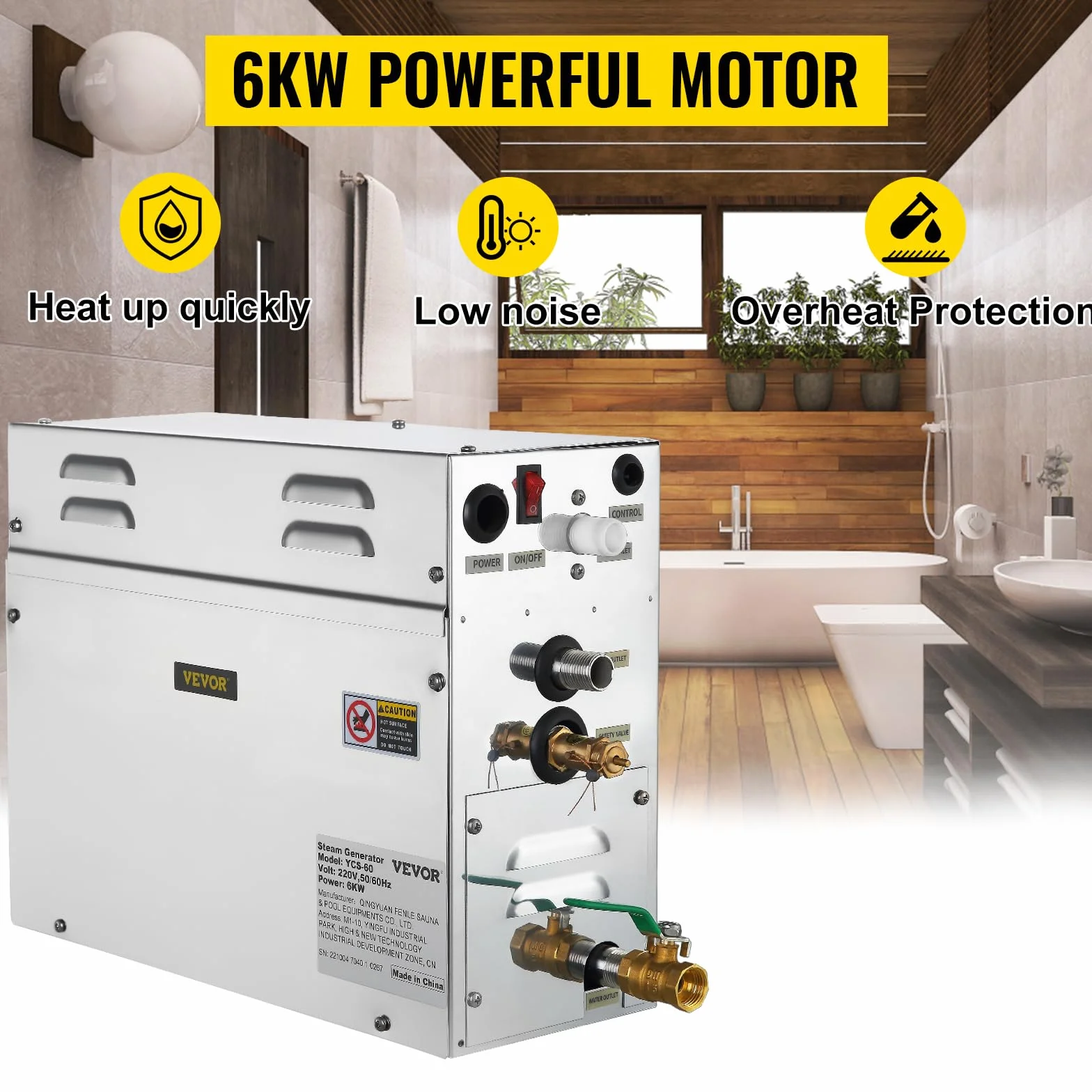 Générateur de vapeur 6 kW pour sauna avec contrôleur numérique