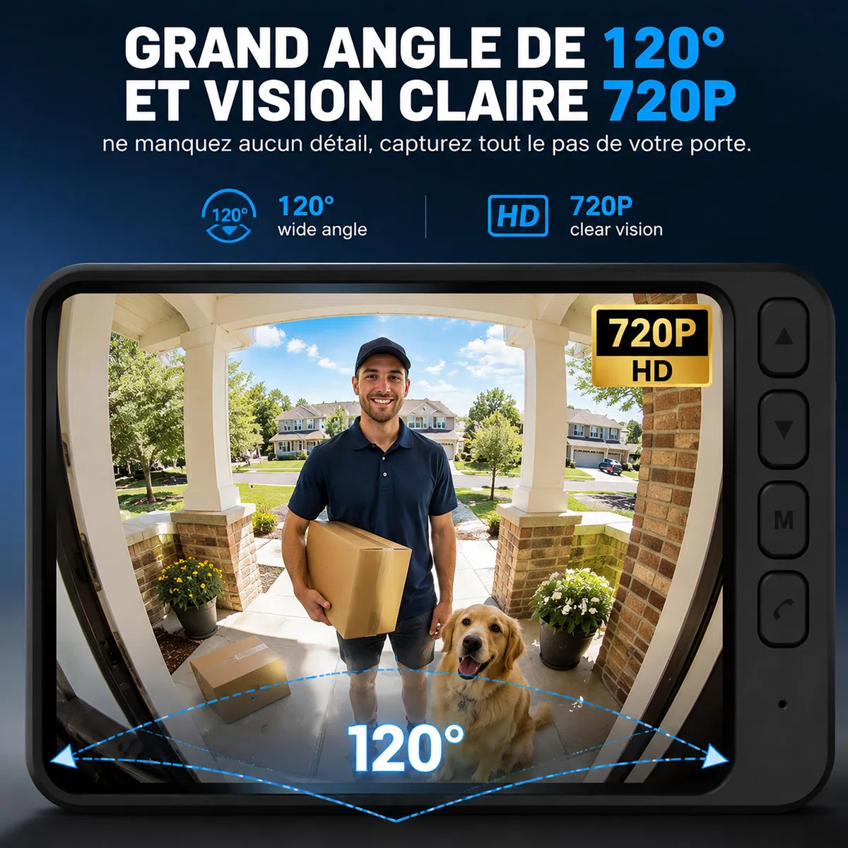 Sonnette sans Fil avec Caméra Extérieure IP65, Visiophone sans Fil Portée 40m, Interphone Vidéo sans Fil 1000mAh, Écran IPS 4.5 Pouces, Vision Nocturne Infrarouge