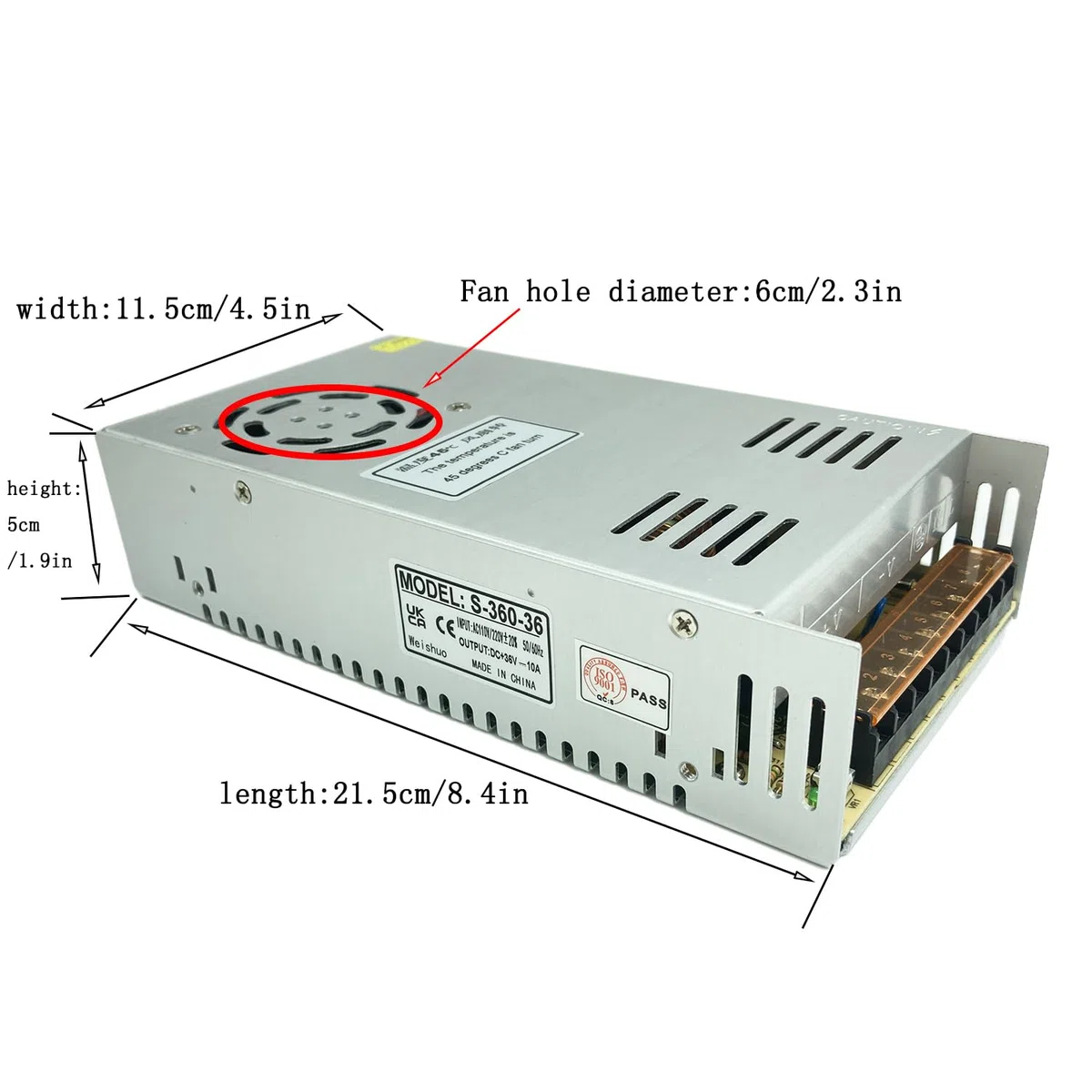Adaptateur d'alimentation LED 36V 10A 360W Commutation pour affichage DC36V 5A-10A 180W-360W