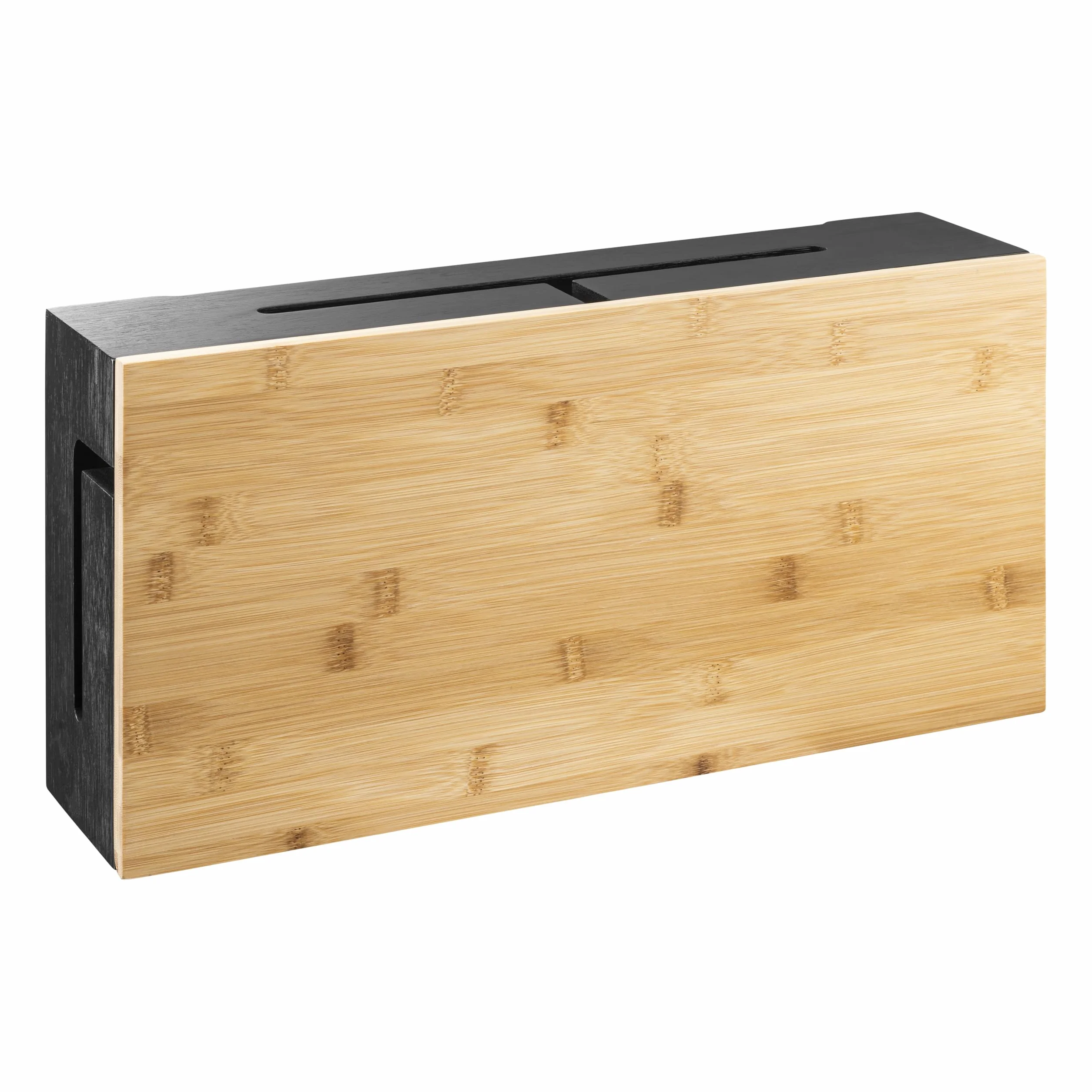 Boîte de Gestion des câbles en Bambou 41x20x11 cm Couvercle magnétique Noir L