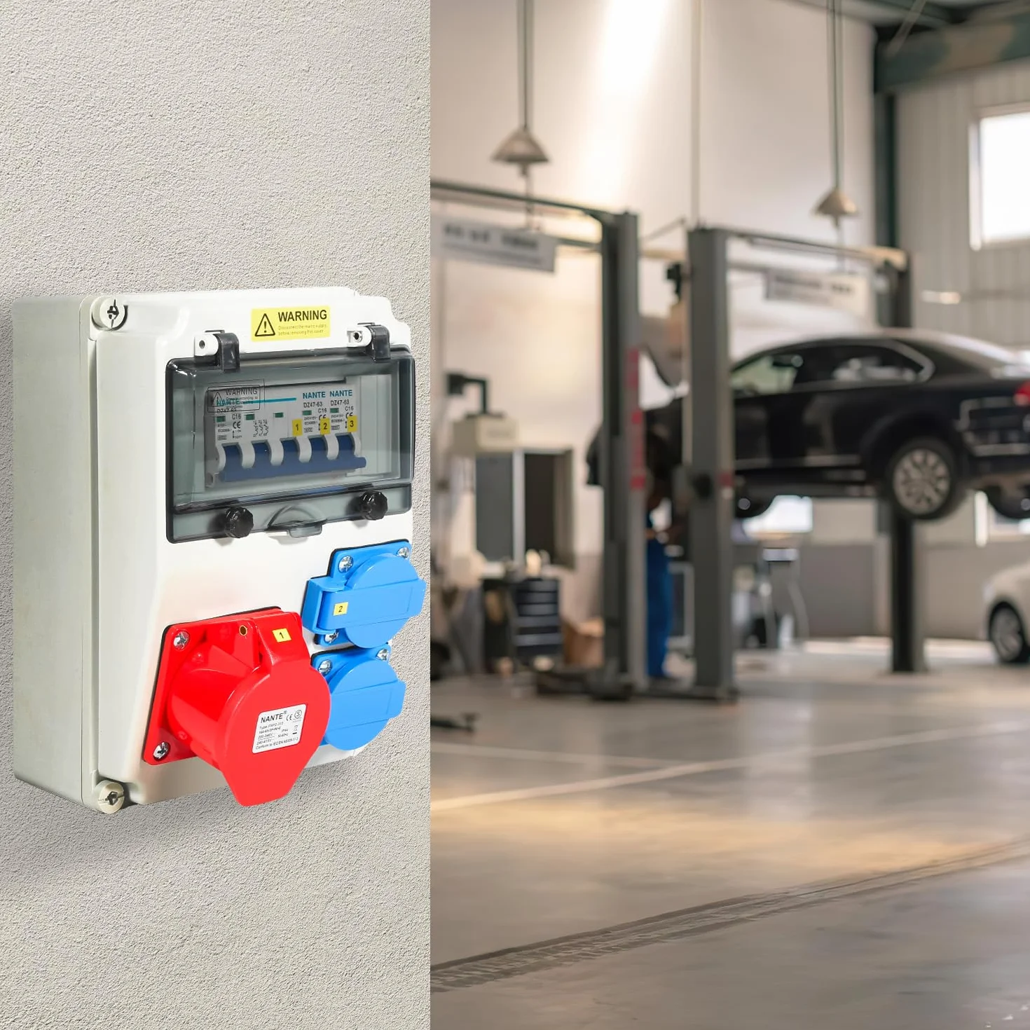 Fiqops Répartiteur d'alimentation 16 A mural avec interrupteur LS, FI, 2 x 16 A 230 V + 1 x CEE 16 A 400 V 5 broches