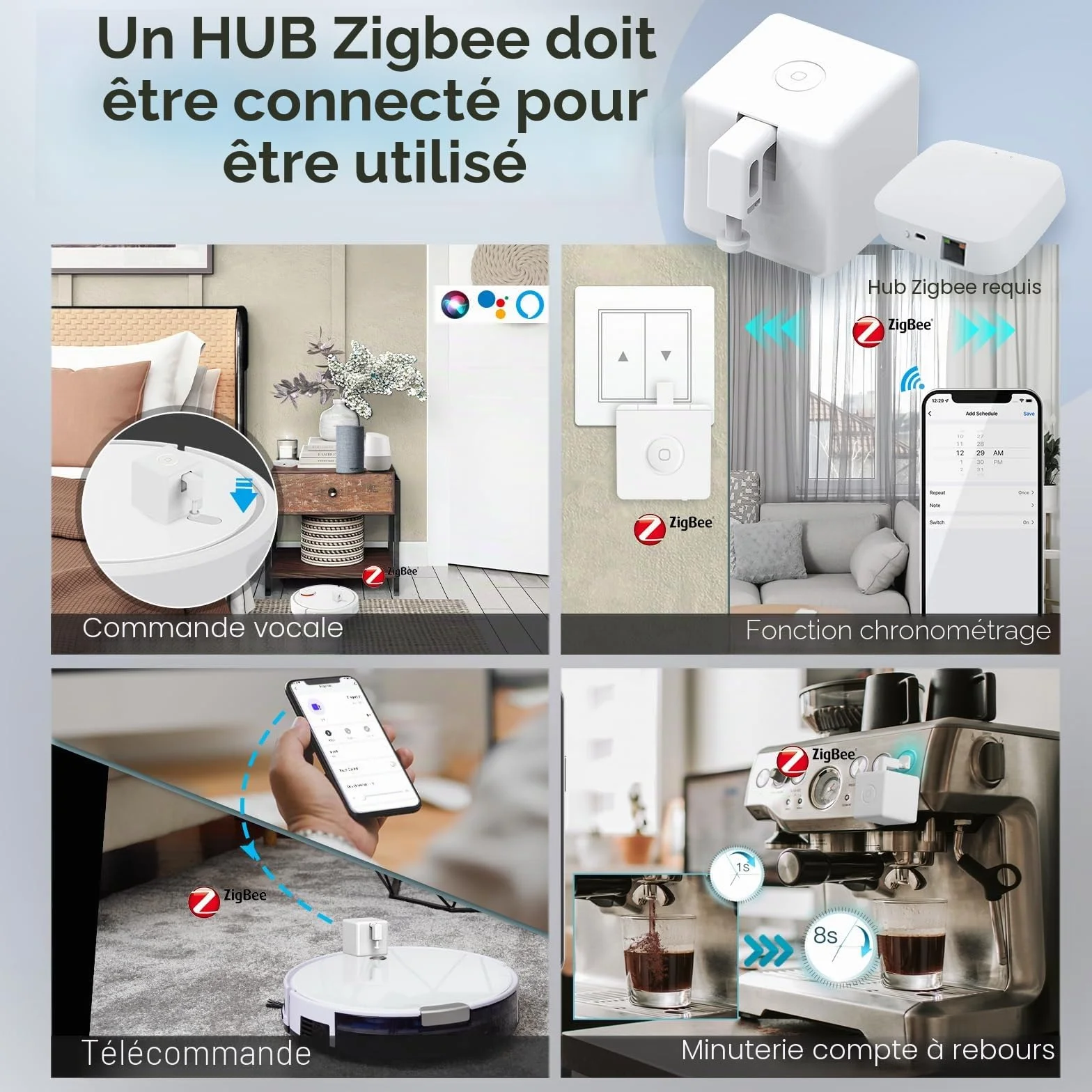 MOES Fingerbot Plus ZigBee Smart Switch Button Pusher z Kontrolą Dotykową, Kompatybilny z Smart Life, Alexa, Google Home