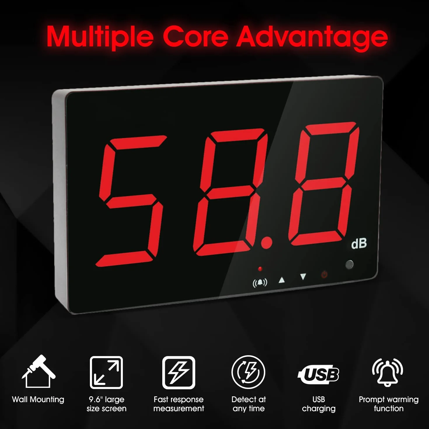Décibel Mètre Numérique 30-130dB avec Alarme Grand Écran LCD Rouge pour Maison Usine