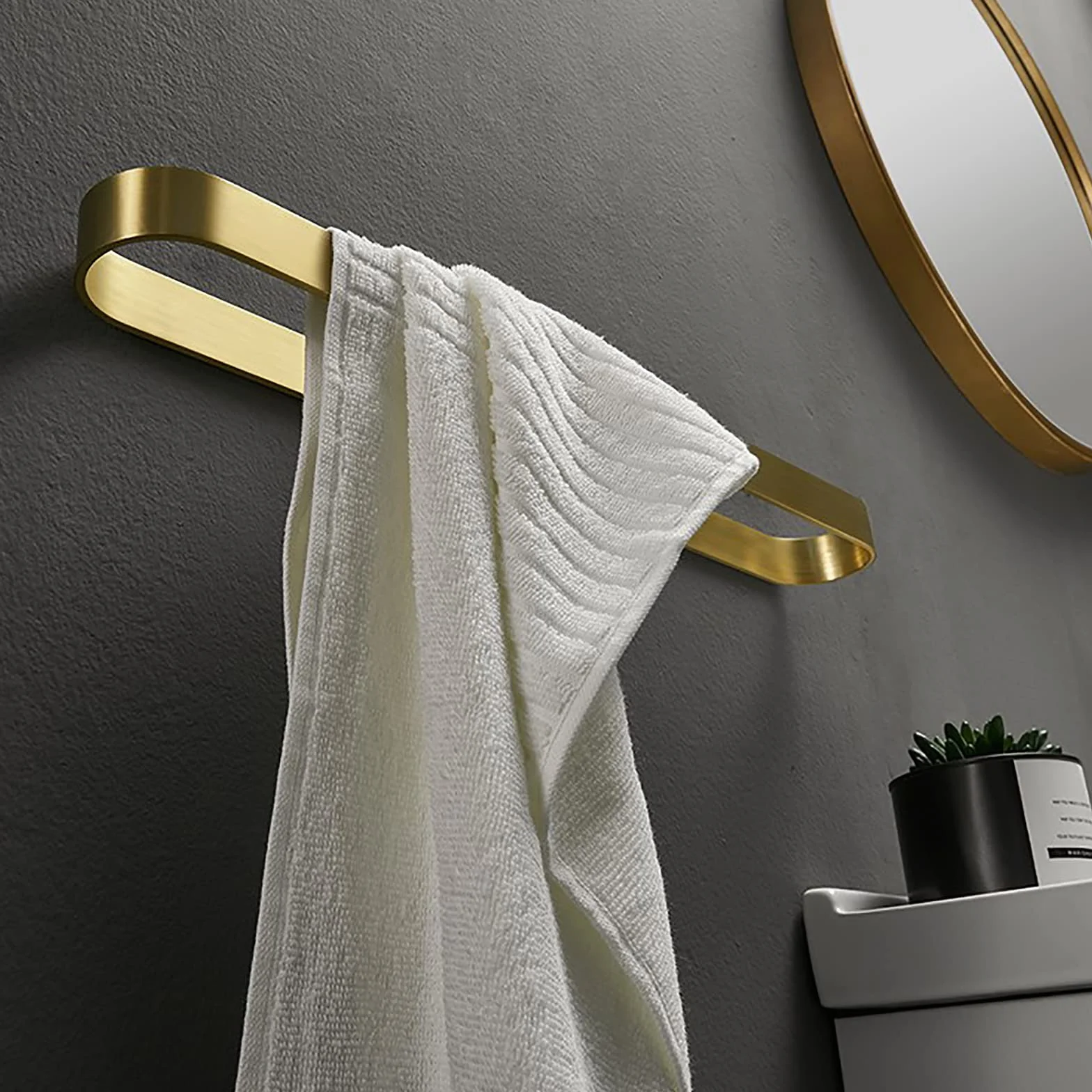 Porte-Serviettes Mural Or Brossé Alliage Ovale 50cm Style Nordique