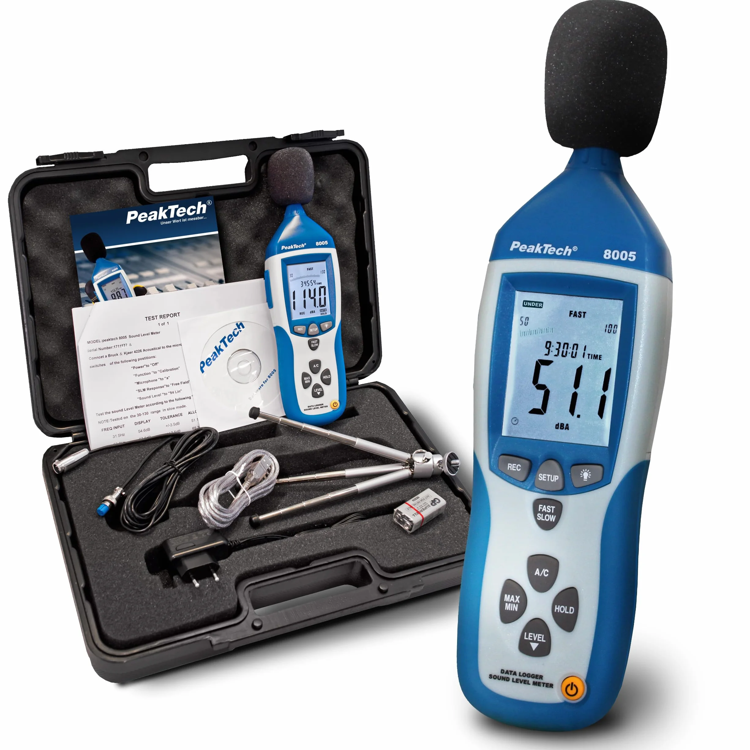 PeakTech 8005 Sonomètre de Classe 2 32000 counts 30-130 dB avec Mémoire et Interface USB
