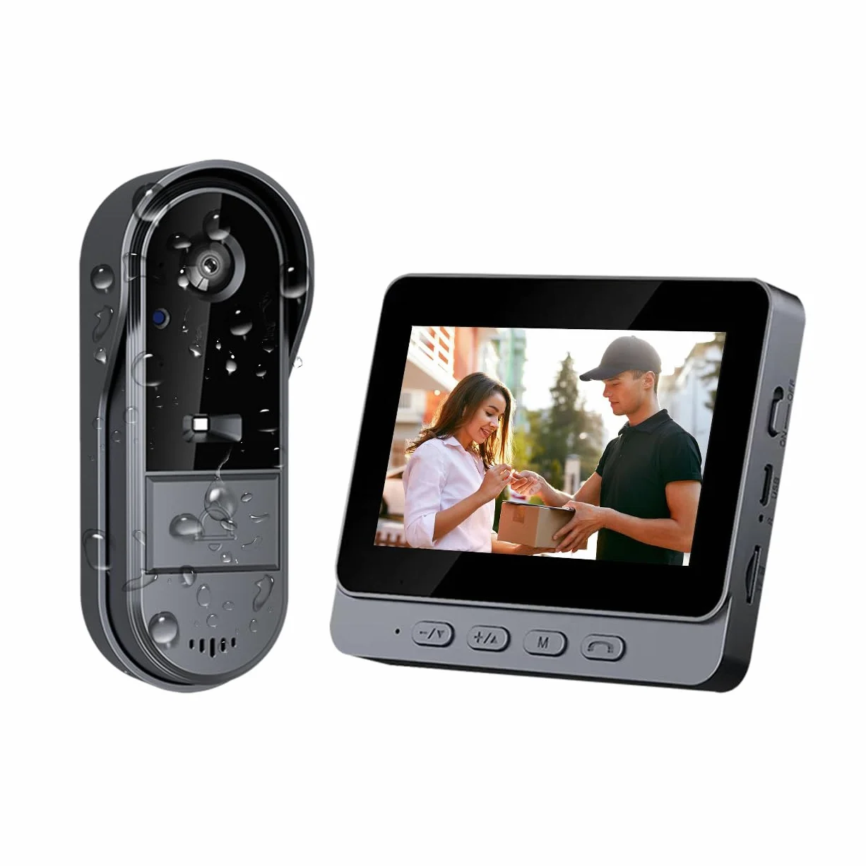TKMARS Sonnette Vidéo sans Fil 2.4GHz Écran 4.3 Pouces Interphone 1080P Grand Angle 170° Vision Nocturne IP65