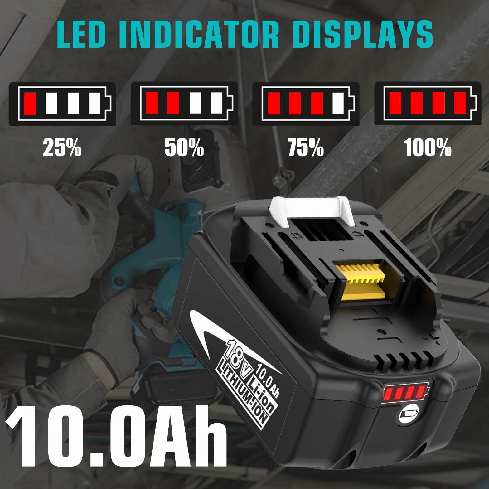 Makita 18V LXT 10.0Ah Batterie de Rechange pour BL1860B BL1850B BL1840B, Compatible Charge DC18RC DC18RD - Outils sans Fil Haute Autonomie