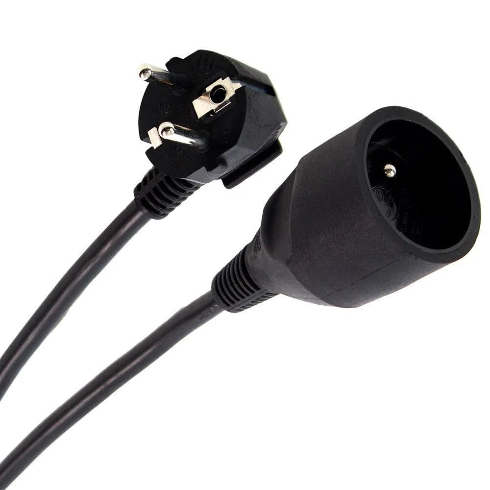 Rallonge électrique 20m Noir NF 16A 3G1.5mm² Prise UE CEE 7/7 Schuko coudé 90° 250V