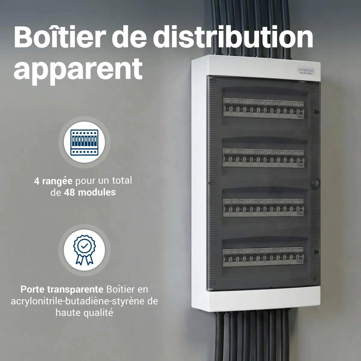 Intratec Coffret de distribution en saillie IP40 4 rangées 48 modules 652 x 287 x 112 mm