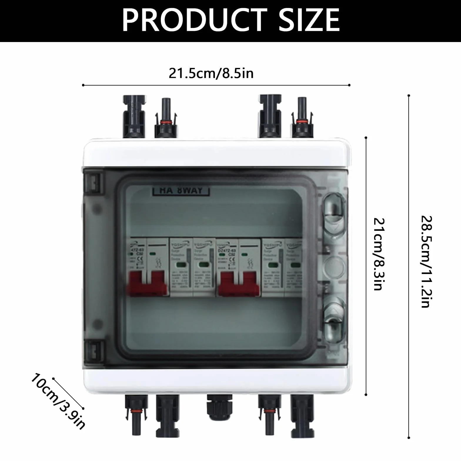 Disjoncteur DC Protection Contre Les Surtensions PV 2 Chaînes 1000V 40A 20-40KA IP65 Boîte Connexion Solaire