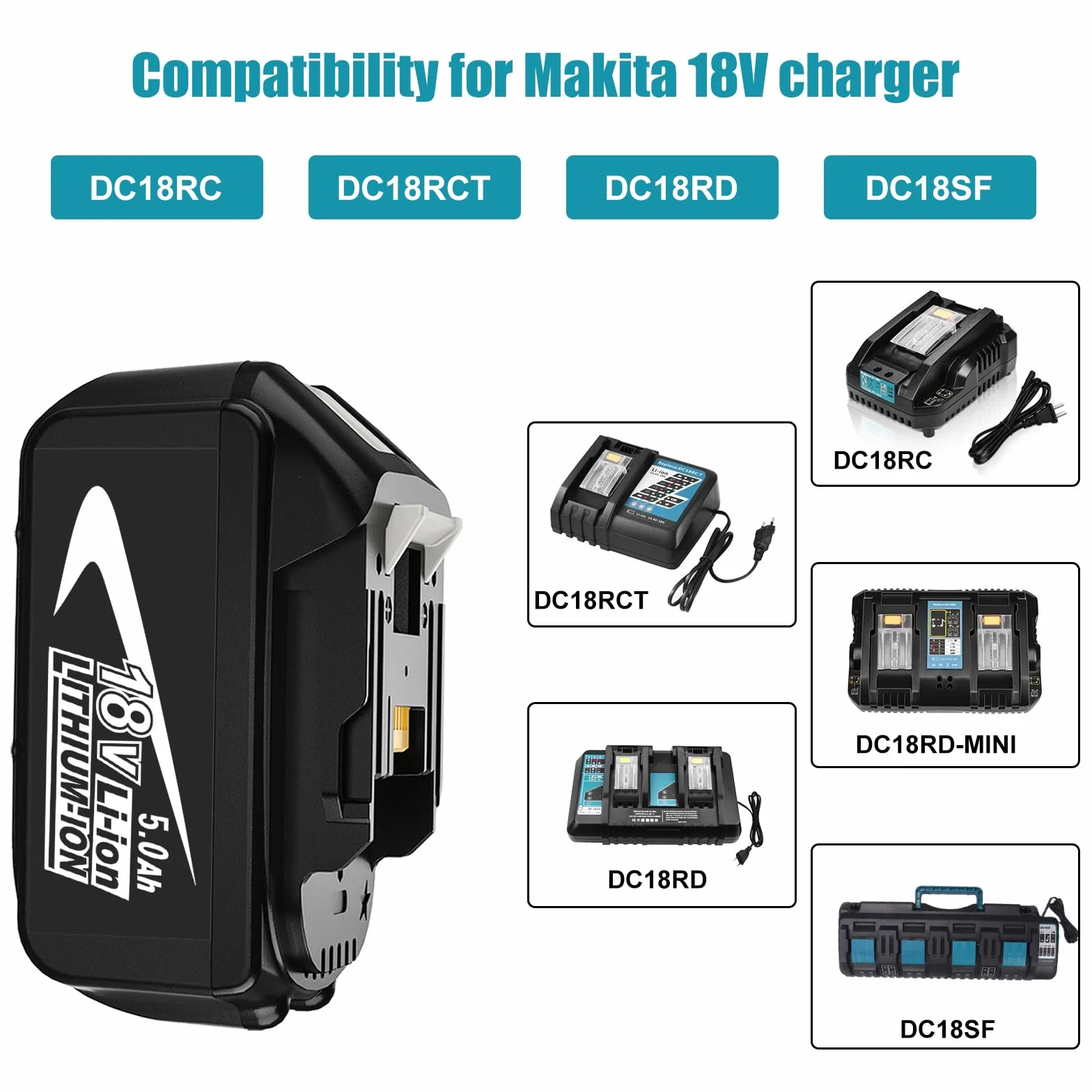 Makita 18V 5000mAh Batterie de Rechange BL1850B BL1860 avec LED