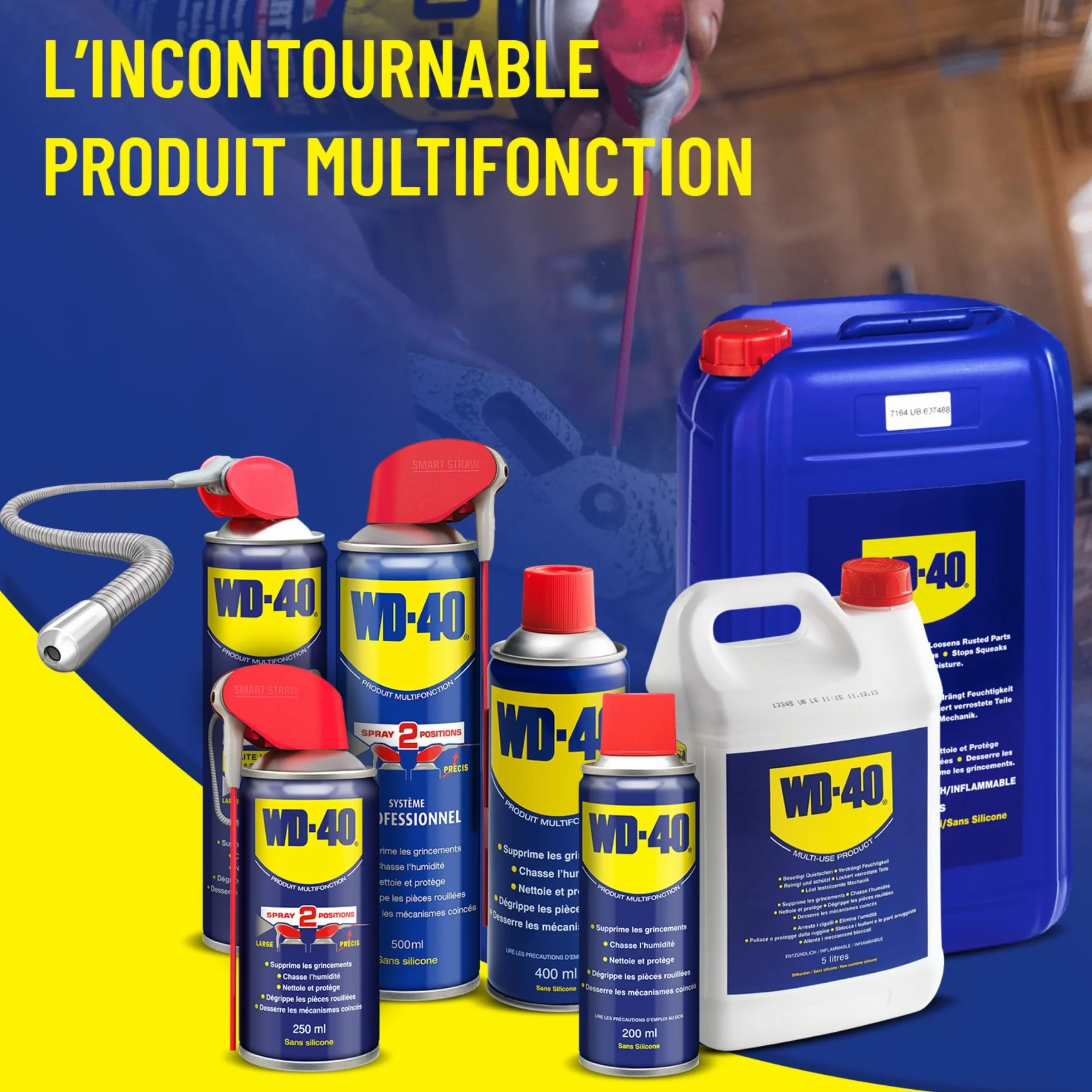 WD-40 Bidon 5 L Multifonction Sans Silicone Non Conducteur Compatible Plastiques Caoutchoucs Métaux